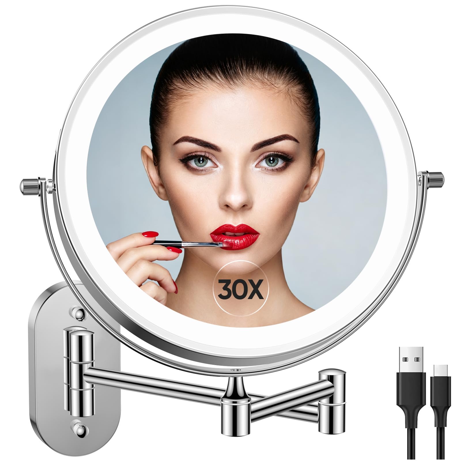 FUNTOUCH 5000mAh Rechargeable Wall Mounted Lighted Makeup Mirror 1X30X