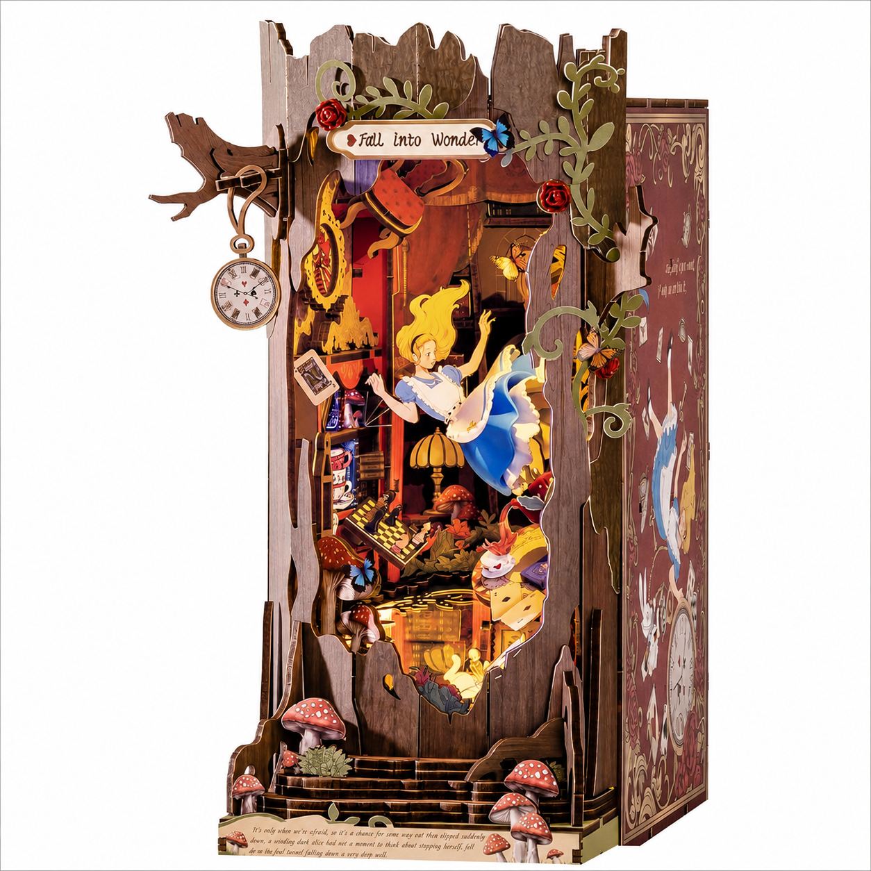 Rolife Fall into Wonder TGB12 Book Nook Miniature Kit — DIY 3D Wooden Puzzle Bookend, 300-Piece Fairy Tale Scene with LED Lights, Desktop Décor Gift for Book Lovers & Miniature Enthusiasts
