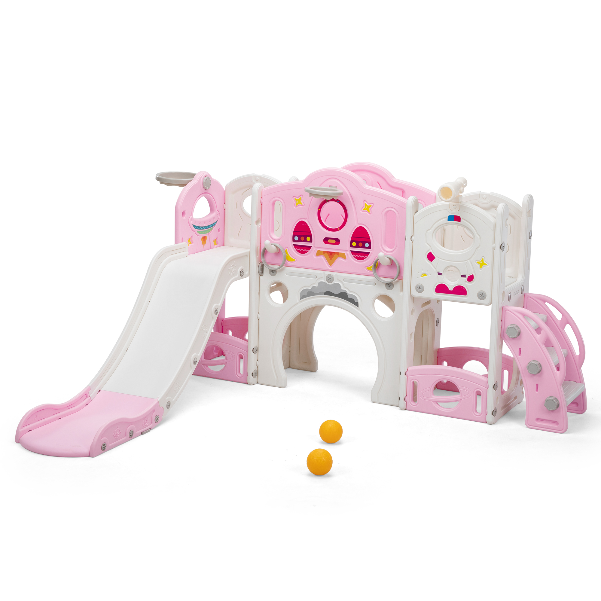 Large Rocket-Themed Kids Playset Slide | Dual-Track Multifunctional