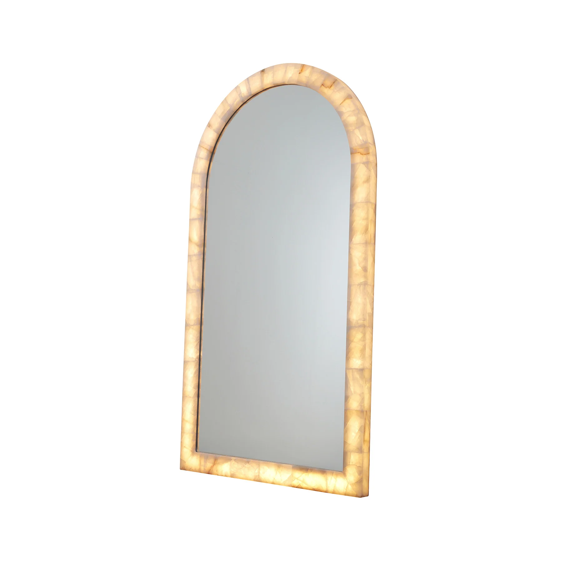 Moorizon Calista Oversized W48×H86.6" Natural Calcite LED Backlit Arched Floor Mirror, 2400K Warm 36W Plug-In Dimmable, Anti-Tip, for Bedroom, Closet, Entryway & Hote detail image 1