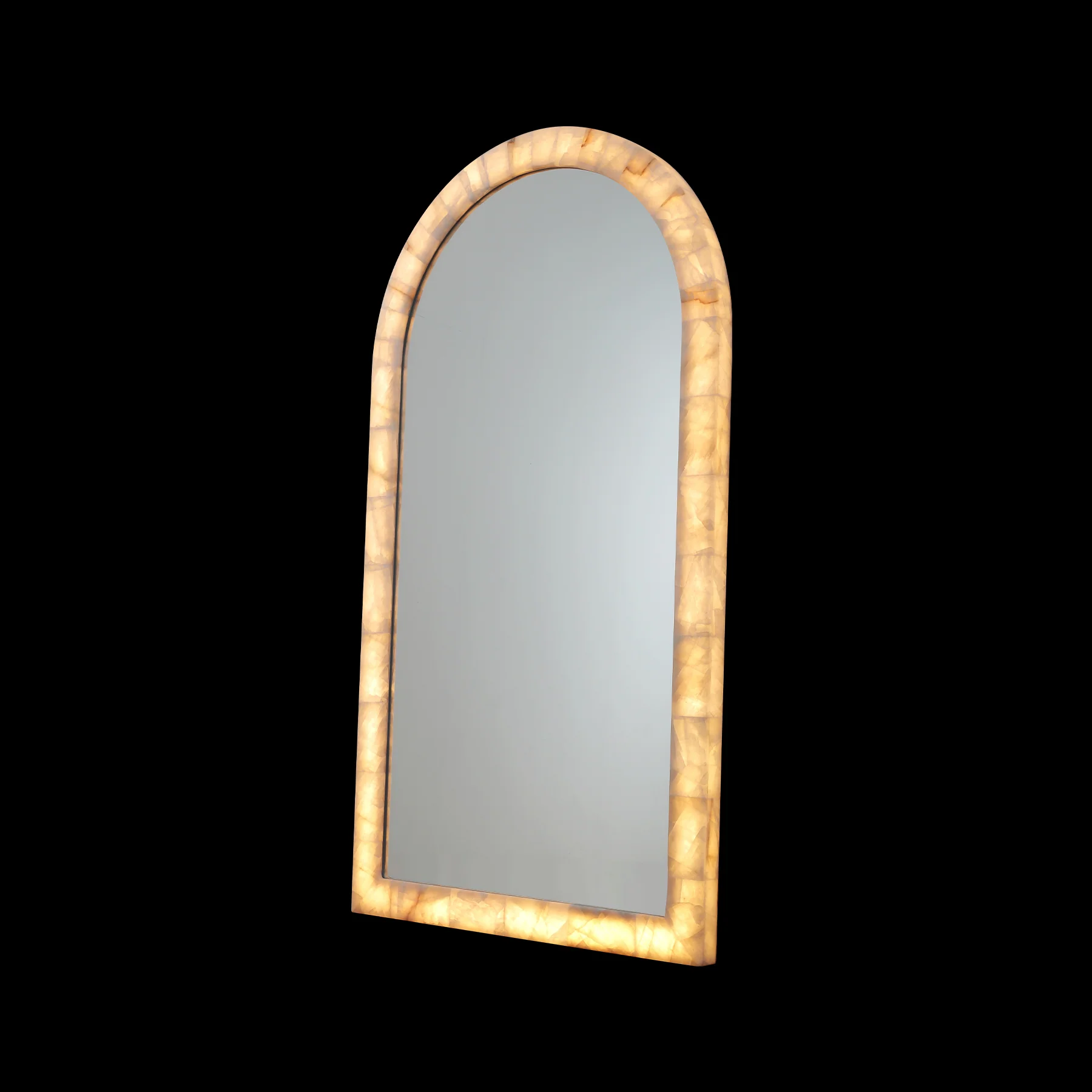 Moorizon Calista Oversized W48×H86.6" Natural Calcite LED Backlit Arched Floor Mirror, 2400K Warm 36W Plug-In Dimmable, Anti-Tip, for Bedroom, Closet, Entryway & Hote detail image 2