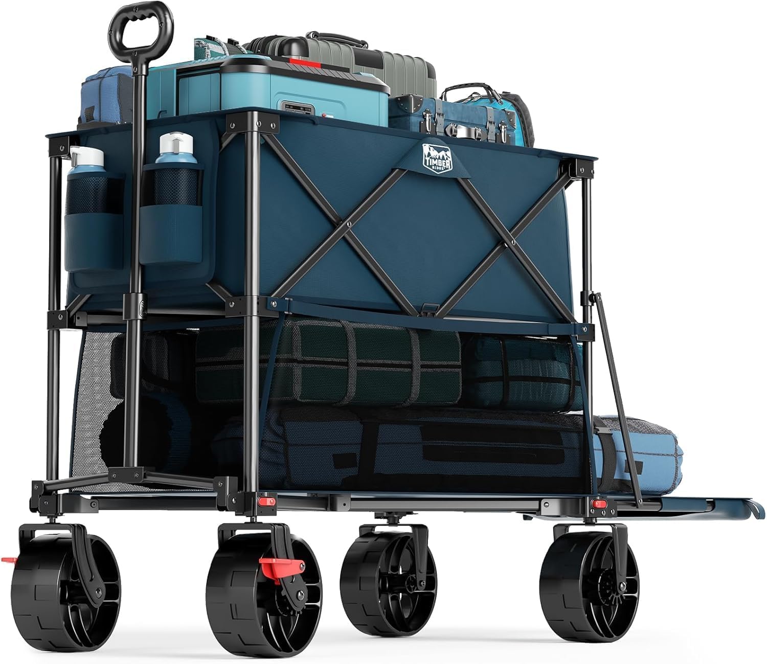 Timber Ridge 400L Folding Double-Decker Wagon with Brakes, 54" Extra-Long | Extender Cart, 450 lb Heavy-Duty Collapsible Wagon with All-Terrain Large Wheels for Camping, Sports, Shopping