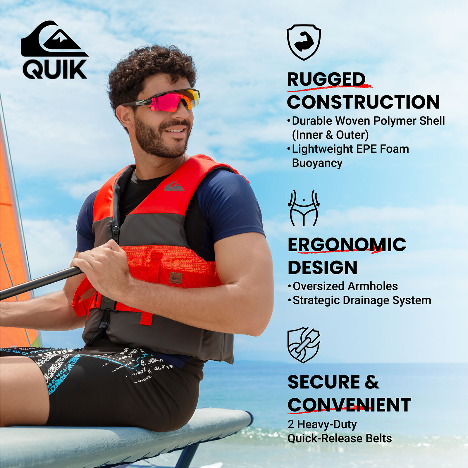 QUIKSILVER QS25250 Men's OG Duraweave Life Vest S | Men's Water Sports Flotation Vest for Boating, Surfing & Kayaking detail image 4