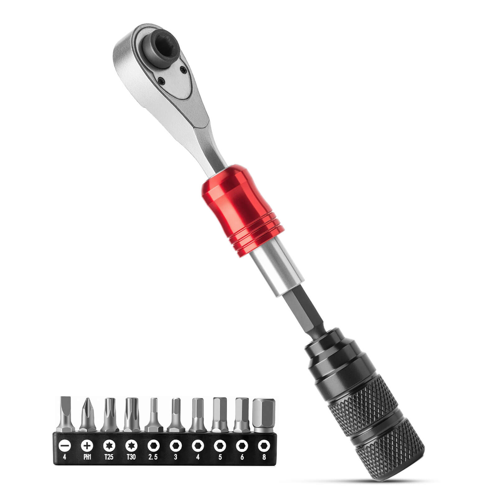 ROCKBROS Bike Mini Ratchet Tool Set — Compact, Reversible Ratchet with Magnetic Bits, Aluminum Durable Body, Extension Rod & Carry Pouch