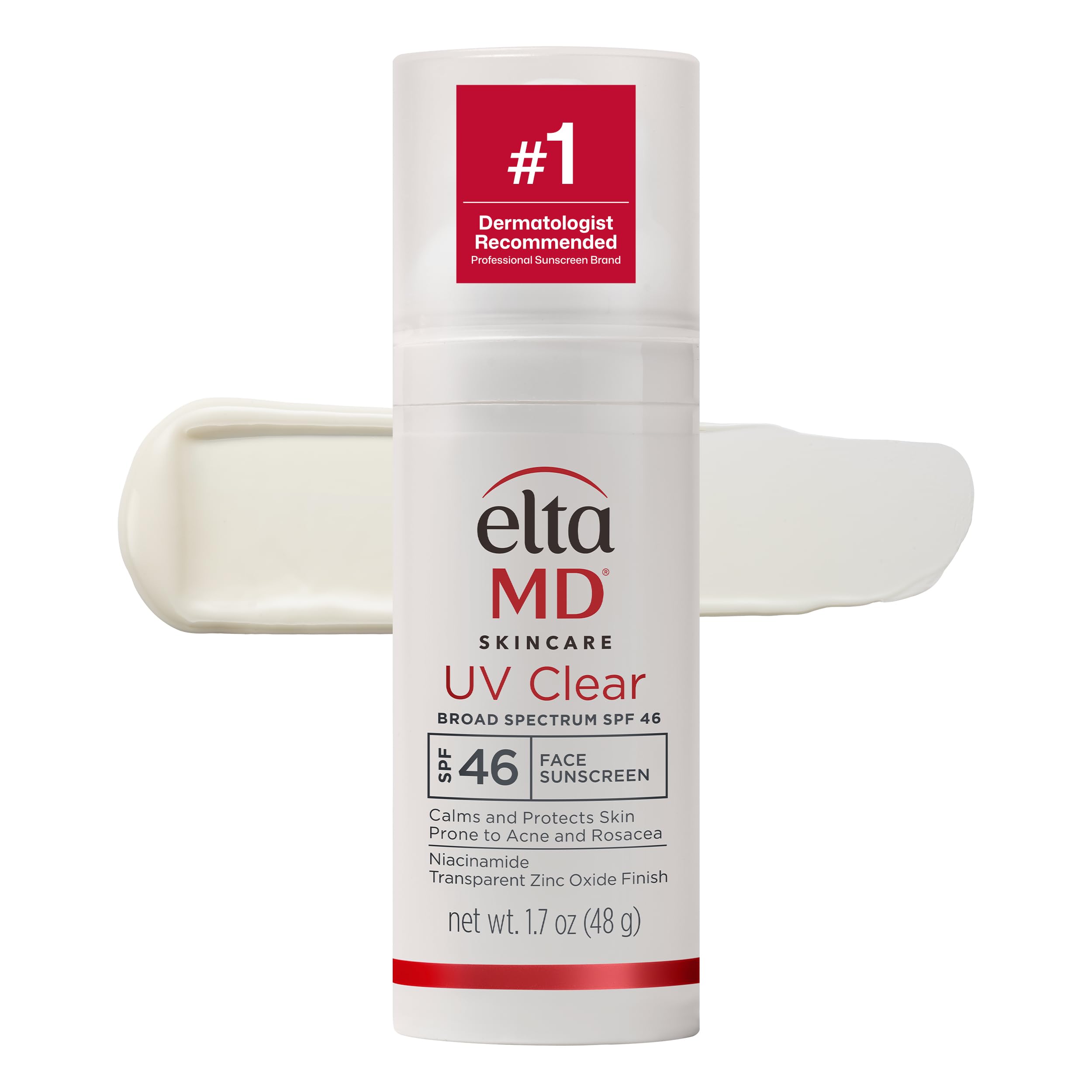 EltaMD UV Clear Face Sunscreen with Zinc Oxide, Oil-Free, SPF 46 and SPF 50 | Calms and Protects Acne-Prone Skin and Rosacea, No White Cast, Dermatologist Recommended, Available in Three Tints and Sizes