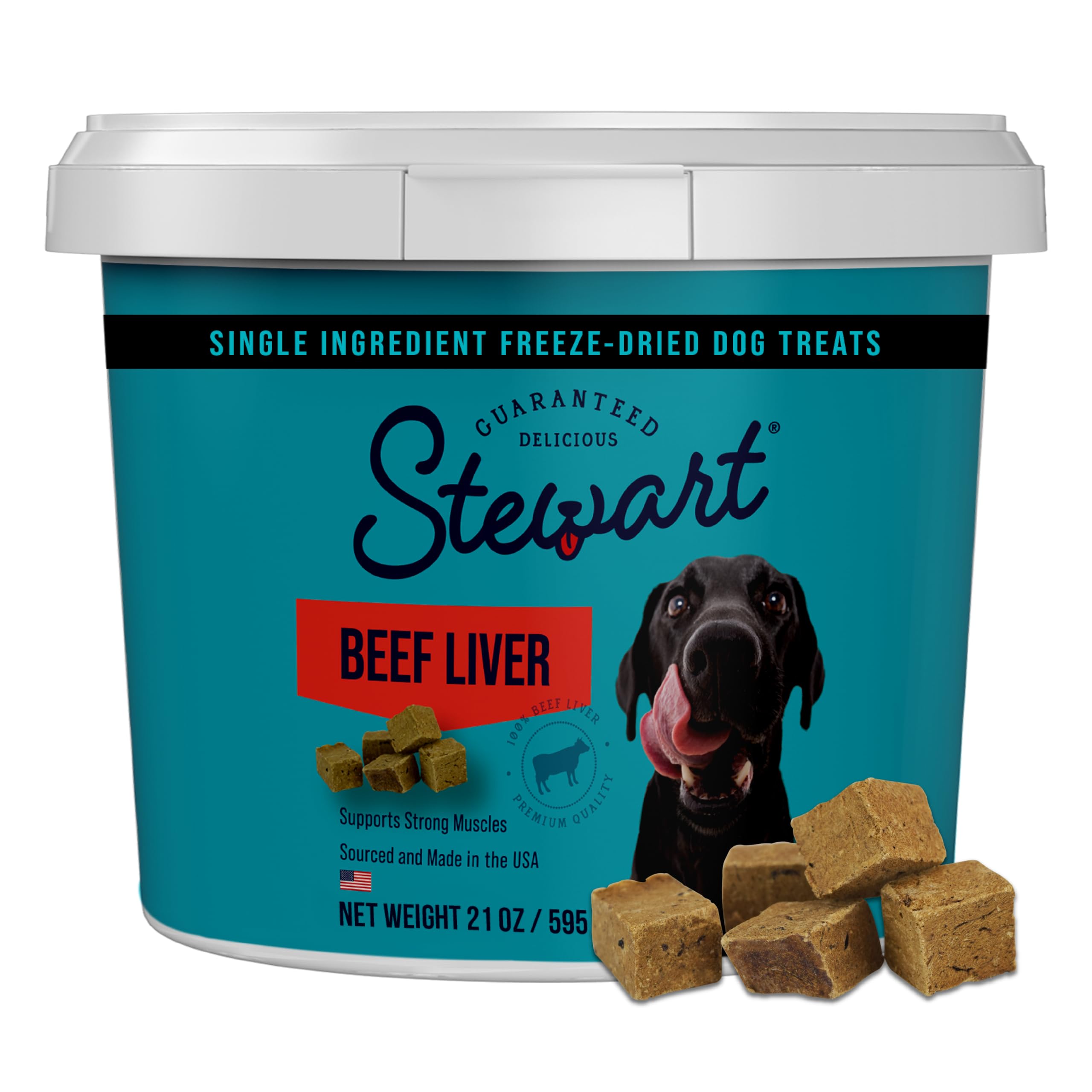 Stewart 100% Beef Liver Dog Treats, 21 oz Tub, ~475 Pieces, Freeze Dried Raw, 50% Protein, Single Ingredient Training Treats or Meal Topper, Grain Free, Gluten Free