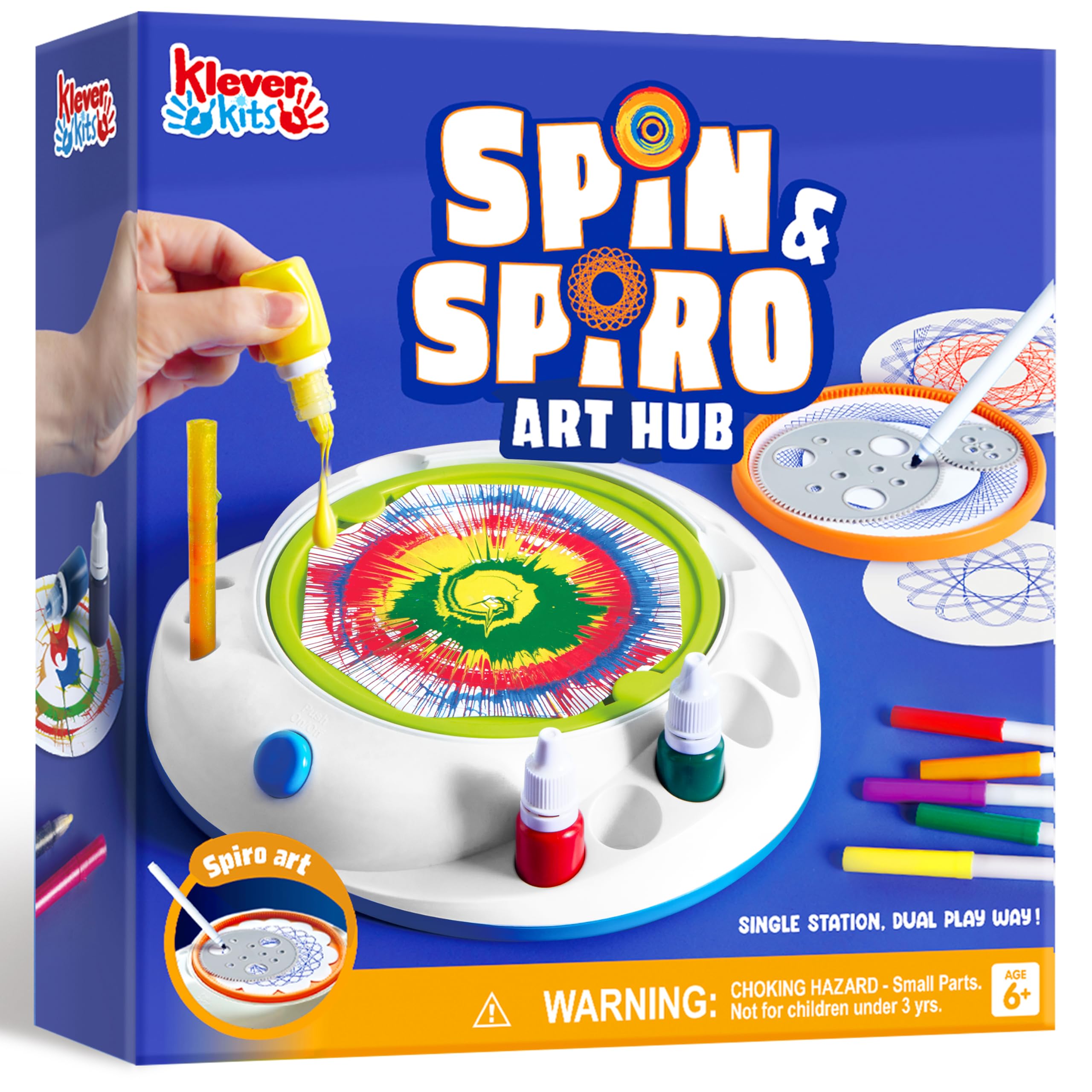 Klever Kits Kids Spin & Spiral Art Set — 2-in-1 Rotating and Spiral Drawing Machine, DIY Painting Toy for Boys & Girls, Birthday Gift (Ages 6+)