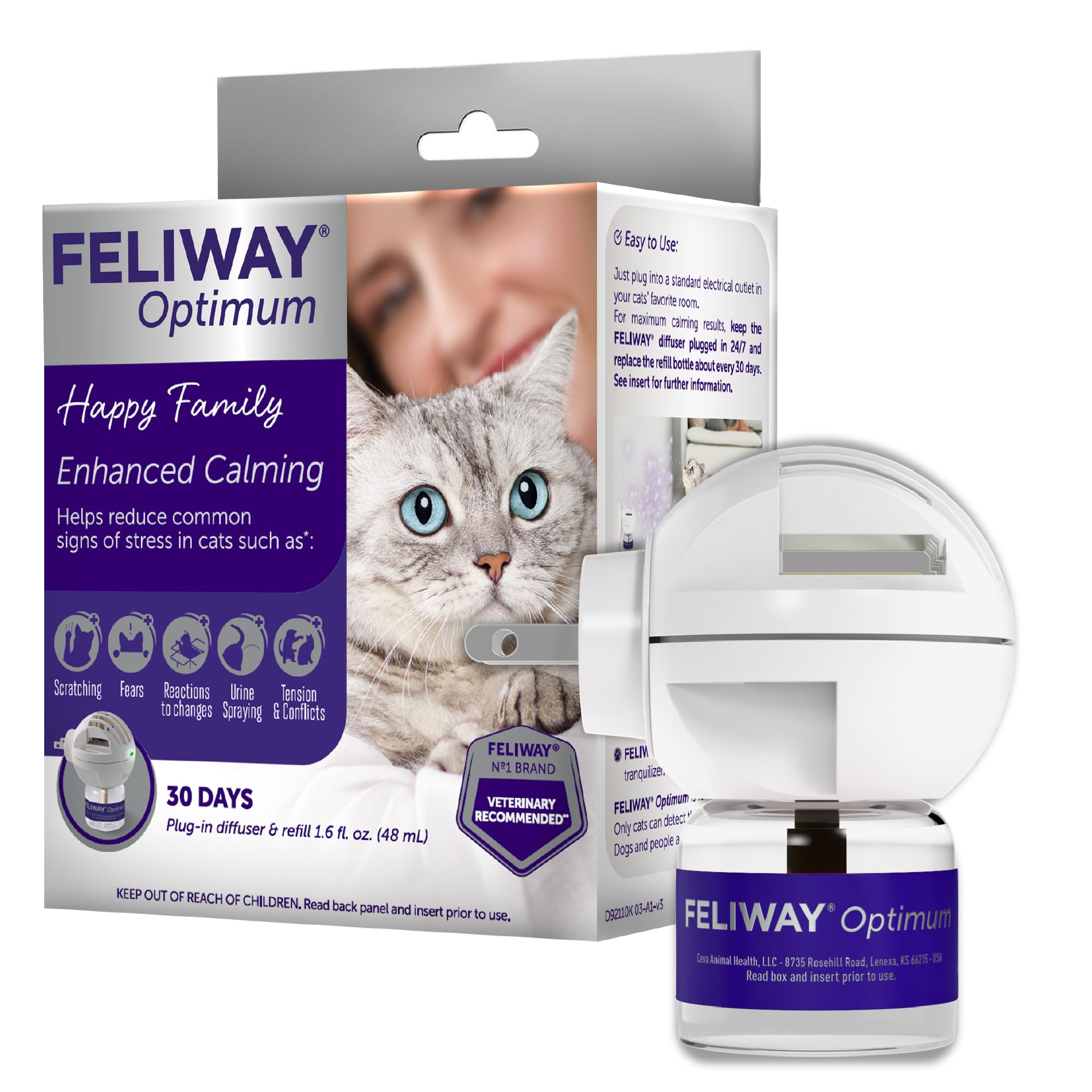 FELIWAY Optimum Cat Calming Diffuser Kit – 30‑Day Plug‑In Pheromone Diffuser to Reduce Urine Spraying, Scratching, Fighting and Hiding