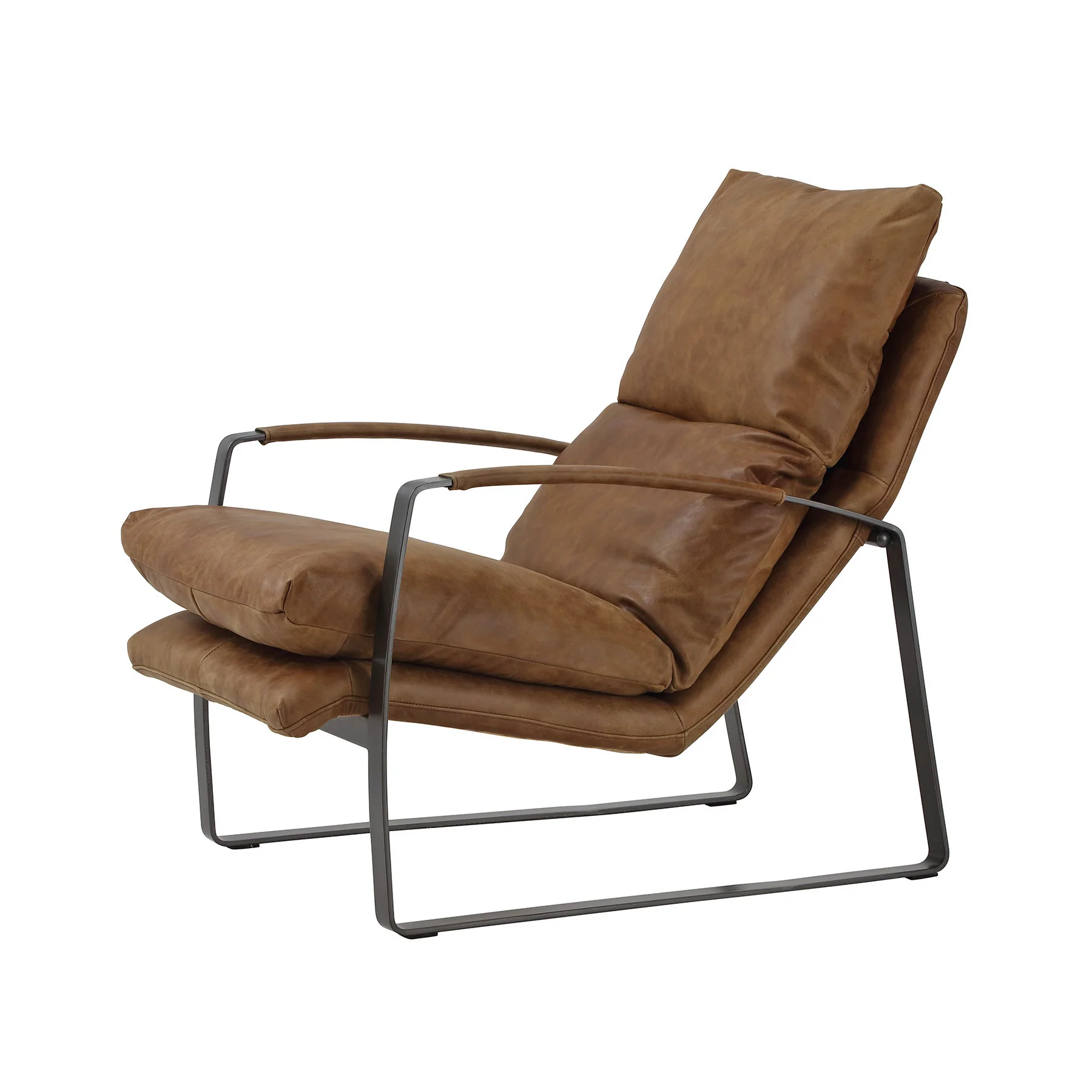 Moorizon Arlow 25.5" Wide Top-Grain Leather Lounge Chair, Solid Iron Black Metal Frame, Feather & Foam Blend Cushion, for Living Room, Reading Corner, Study & Hotel Lobby Use detail image 1