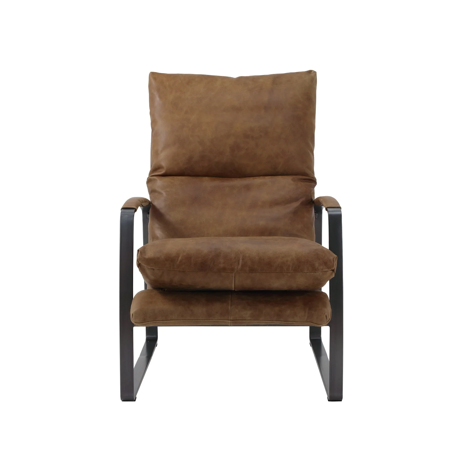 Moorizon Arlow 25.5" Wide Top-Grain Leather Lounge Chair, Solid Iron Black Metal Frame, Feather & Foam Blend Cushion, for Living Room, Reading Corner, Study & Hotel Lobby Use detail image 4