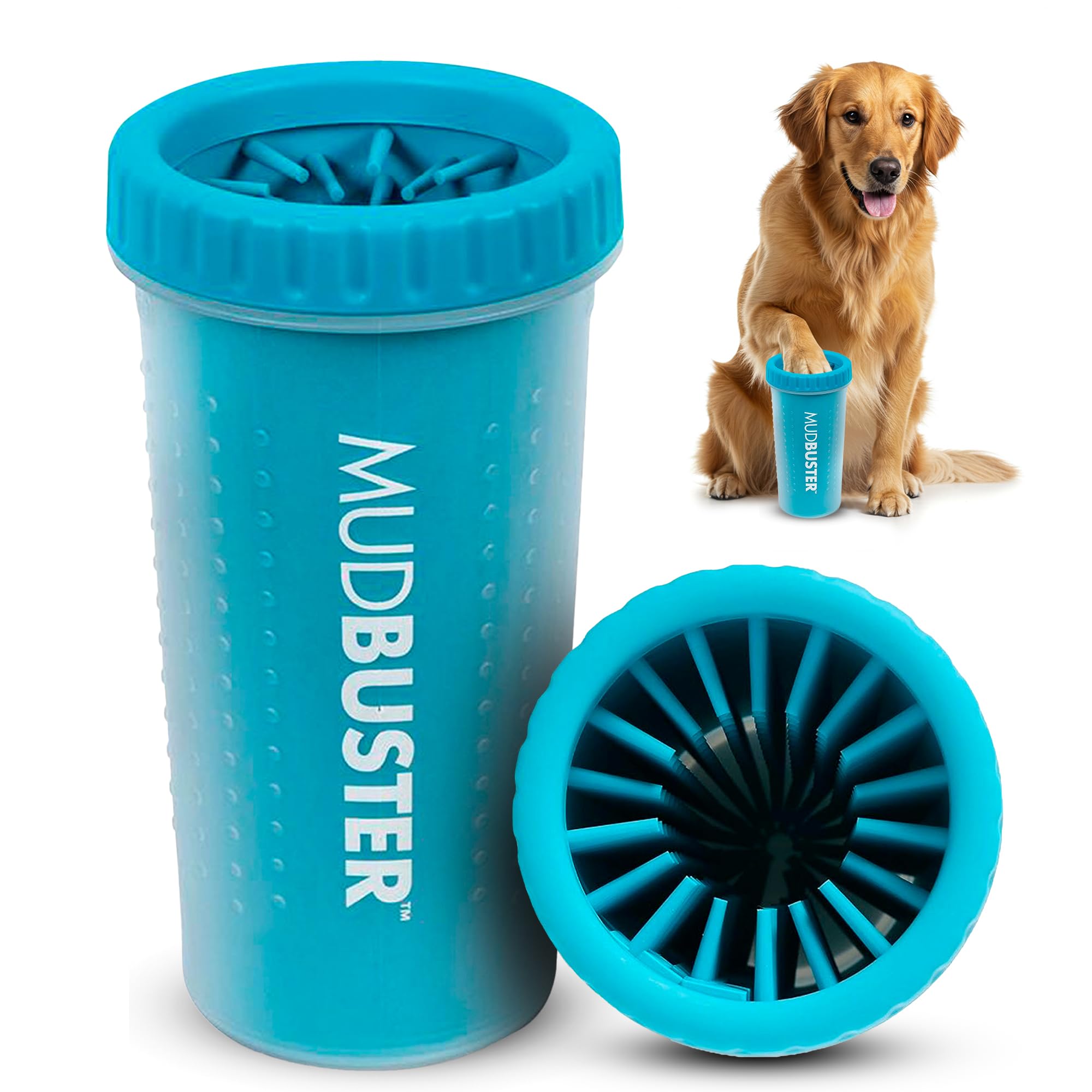 Dexas MudBuster Large Dog Paw Cleaner, Blue, Fits 2. 5"-3. 5" Wide Paws, Gentle Silicone Bristles for Quick, Easy Cleaning