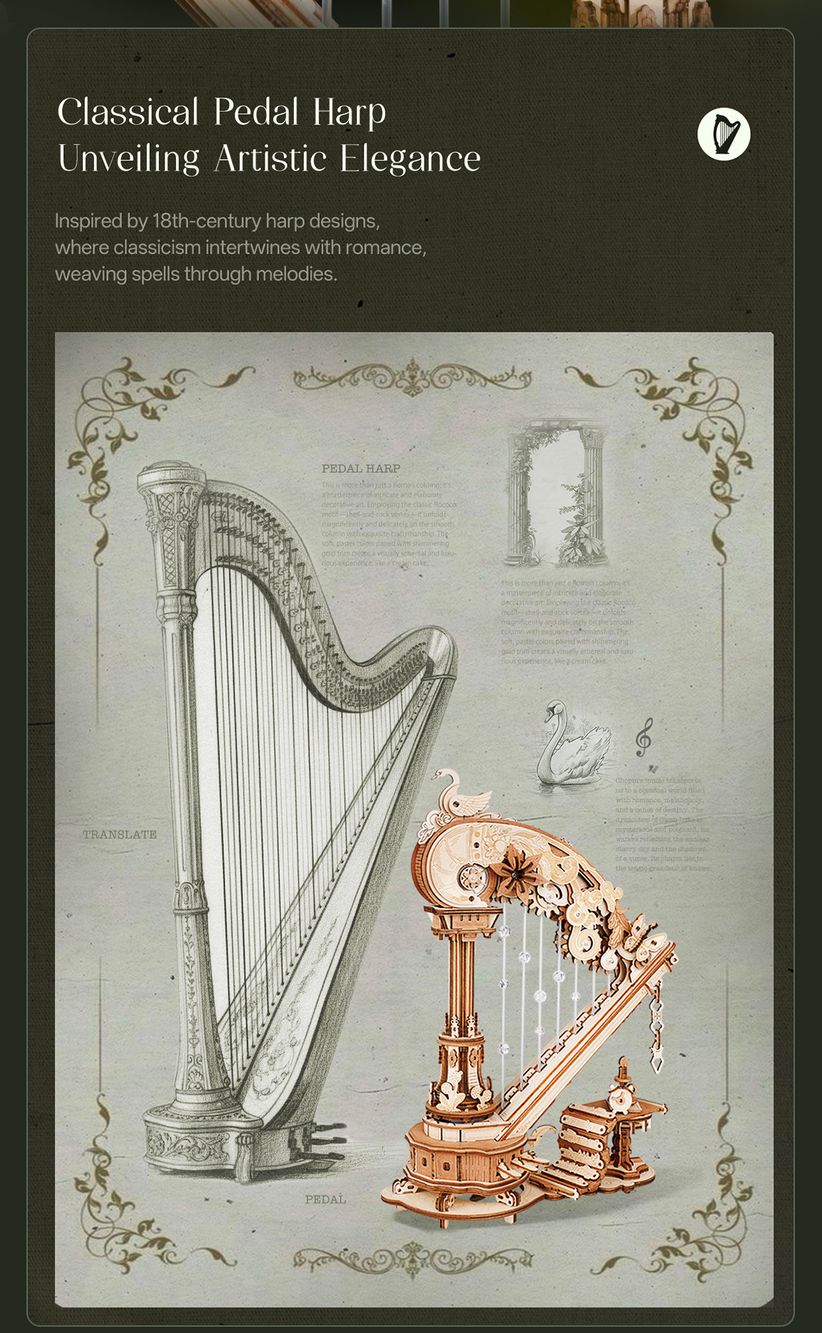 Rolife Magic Harp DIY Handmade Music Box, Dreamy Light-Up Music Box, Creative Artistic Desktop Decoration, Birthday and Holiday Gift for Girls, Boys, and Best Friends detail image 1