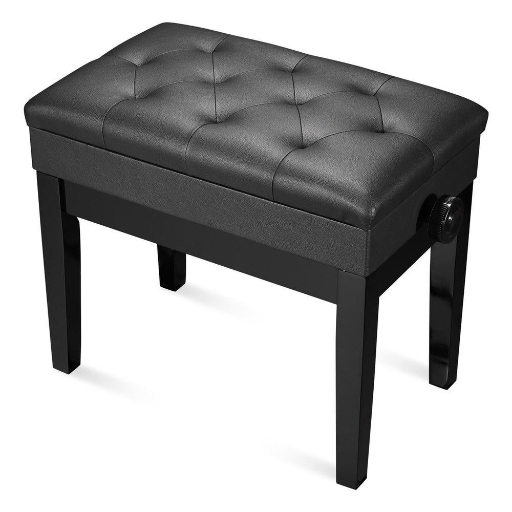 Adjustable Piano Bench with Leatherette Cushion and Storage, Black