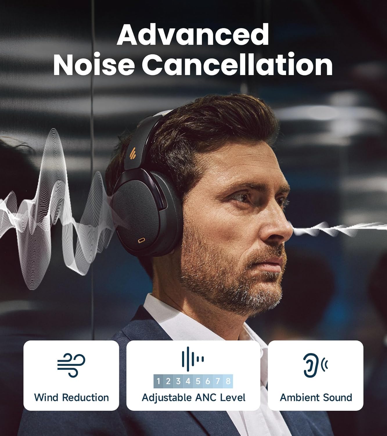 Edifier WH950NB Gen 2 Black Wireless Over-Ear Noise Cancelling Headphones | Hybrid ANC | LDAC Hi-Res Audio | 80H Battery | Bluetooth 5.4 detail image 2