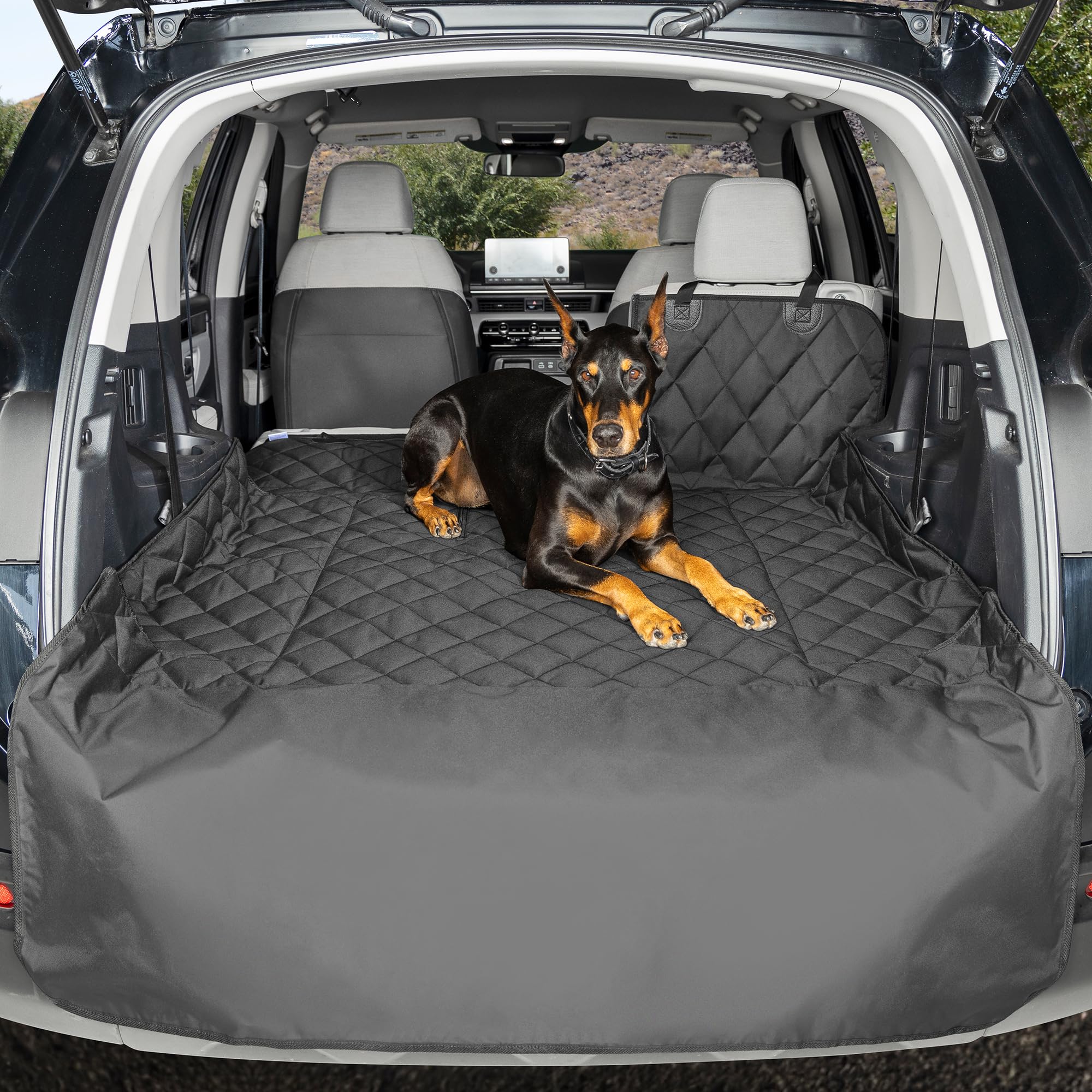 4Knines Split Cargo Liner for SUV – Heavy‑Duty Waterproof Trunk Mat & Cargo Cover, Fits 60/40 or 50/50 Split Seats with Center Pass‑Through, Machine Washable, Non‑Slip, Durable (Large, Black)