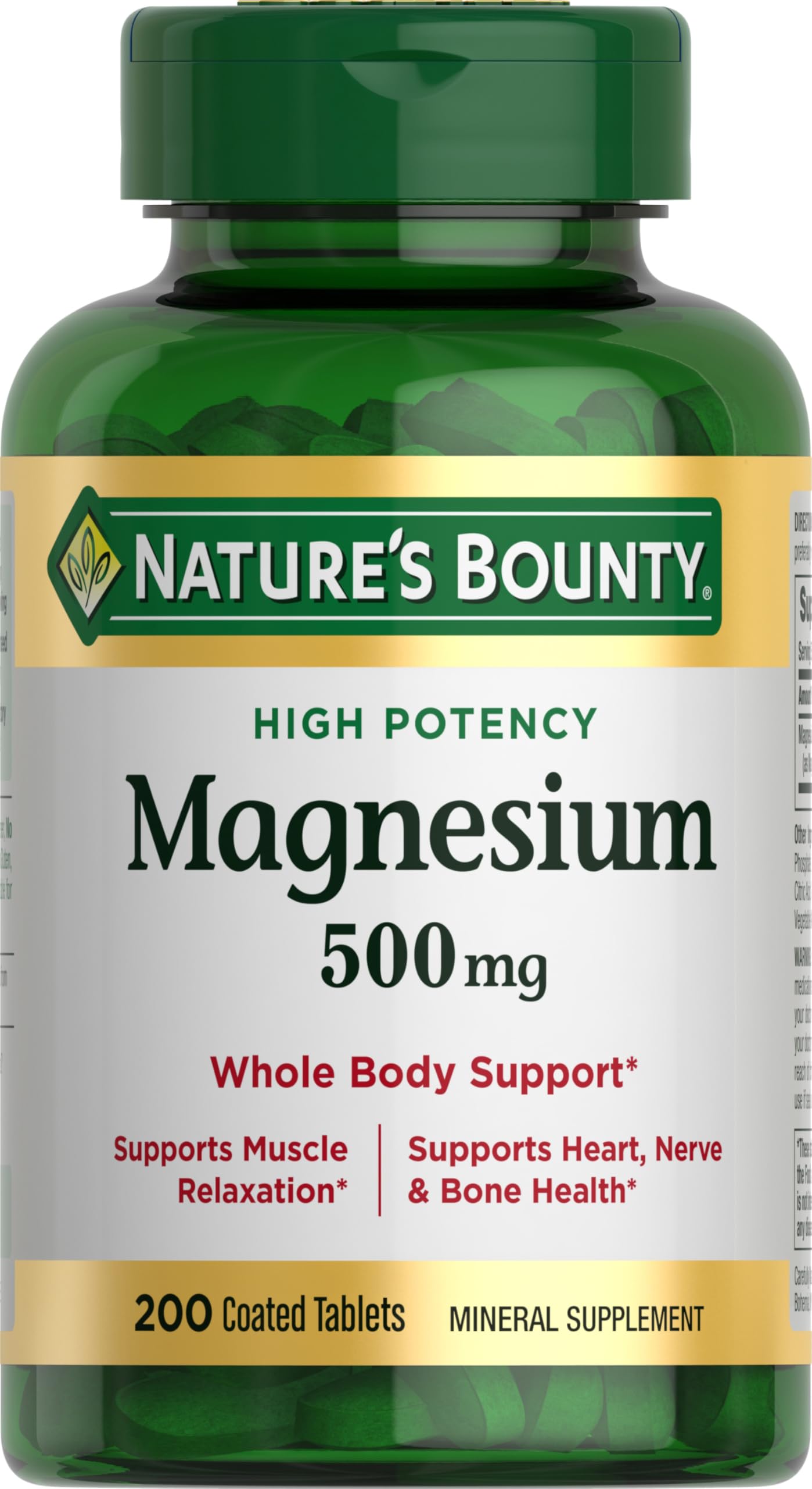 Nature's Bounty Magnesium 500 mg Tablets, High Potency Magnesium Supplement, 200 Count