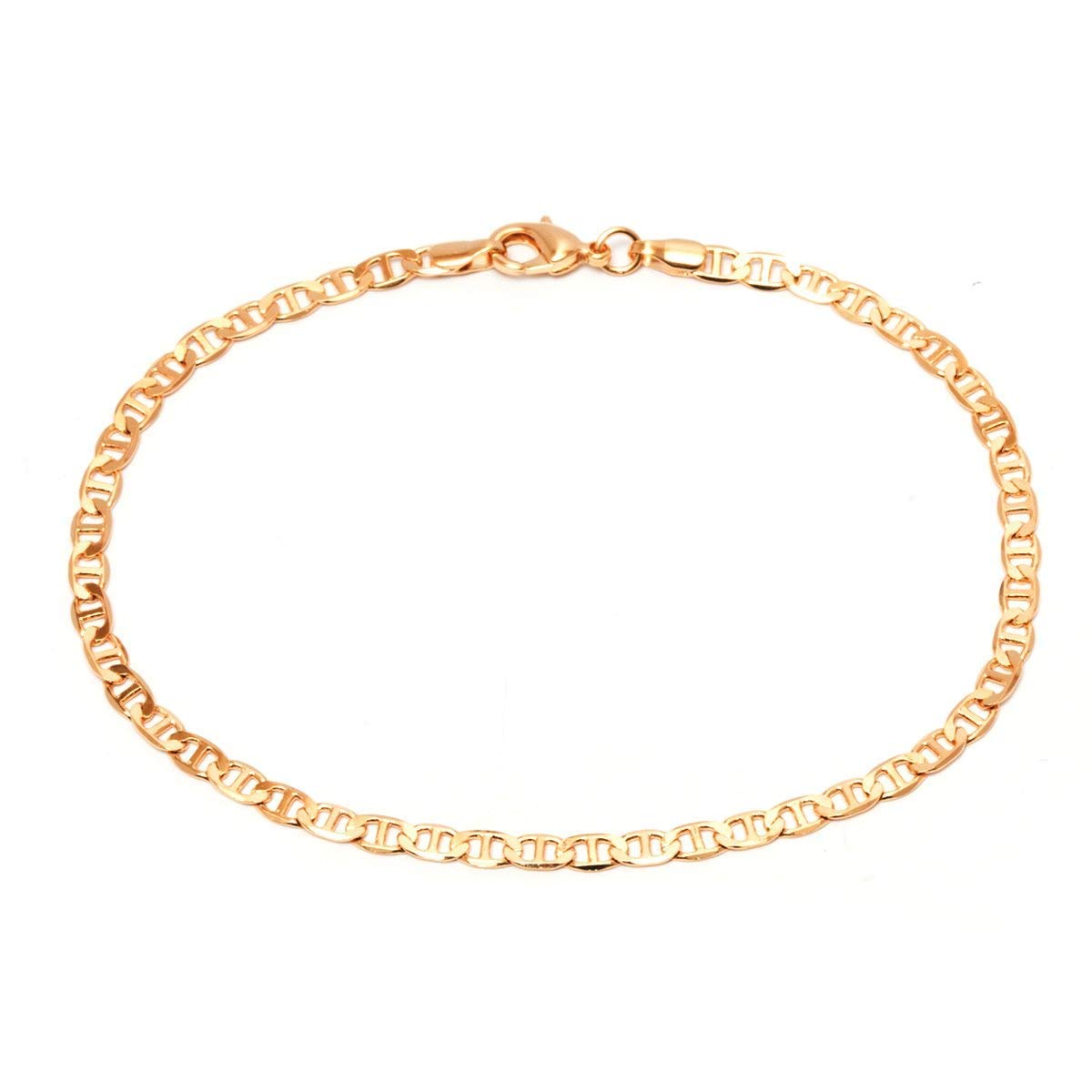 Barzel 18K Gold Plated Flat Marina Link Anklet for Women - Made In Brazil