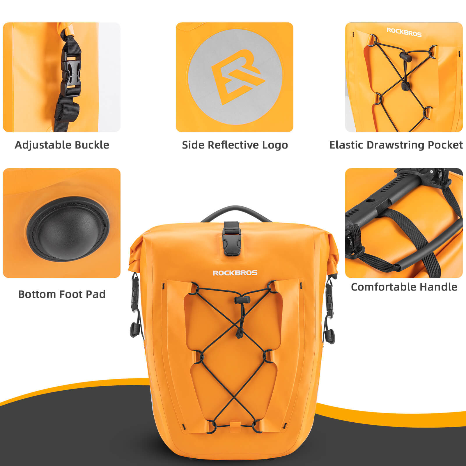 ROCKBROS 25–32L Bike Panniers 2-Pack, Fully Waterproof Rear Rack Bags, Heavy-Duty Bicycle Cargo Bag Set for Commuting & Touring detail image 2