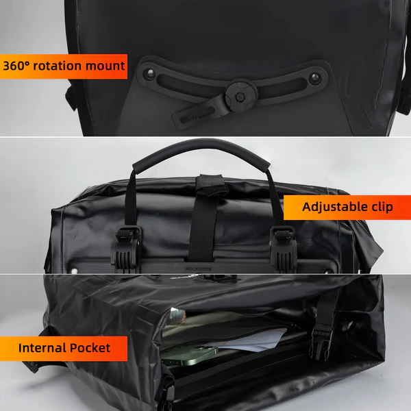 ROCKBROS 25-32L Bike Panniers 2 Pack, Fully Waterproof Rear Rack Bags, Heavy Duty Bicycle Cargo Bag Set for Commuting Touring detail image 17