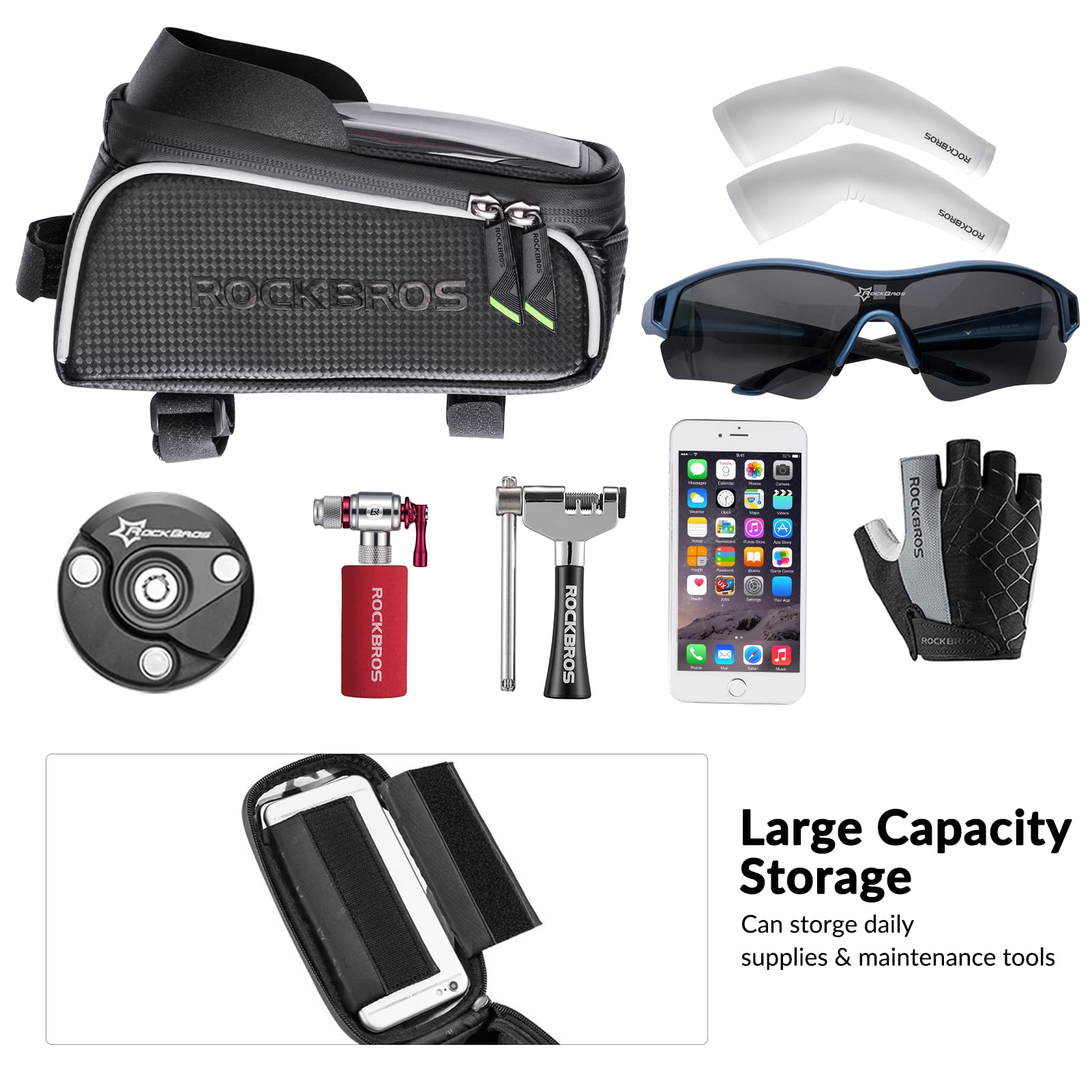 ROCKBROS Bike Phone Bag, Waterproof 7 Inch Touchscreen Bicycle Frame Bag, Large Capacity Top Tube Bag with Sun Visor, Cycling Phone Holder for Road Mountain Bike Commuting detail image 1