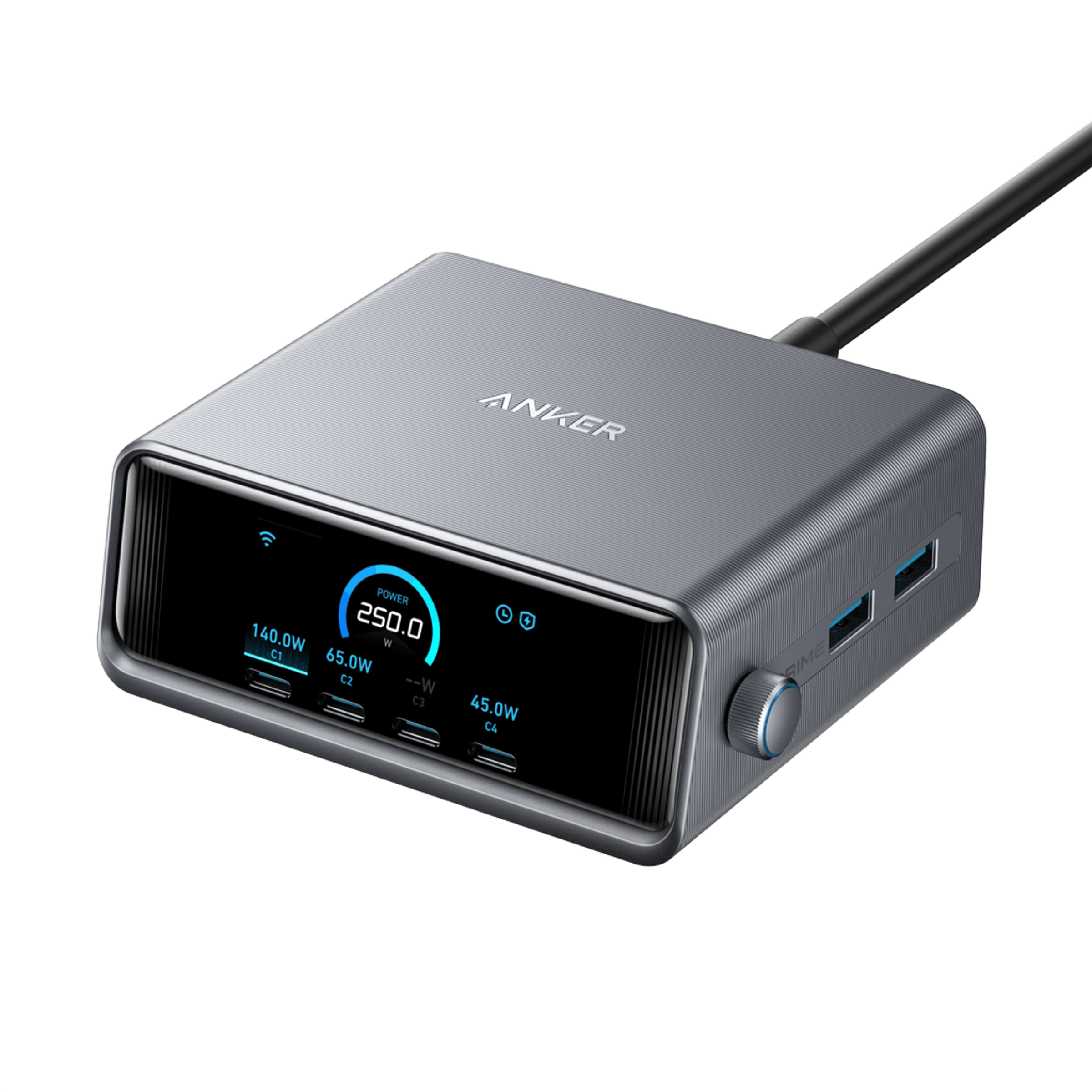 Anker Prime 250W 6-Port GaNPrime Charger, Smart Display, Wall Charger with 250W, GaN, GaNPrime, 6-Port, for iPhone, iPad, MacBook, Samsung Galaxy, Travel/Office