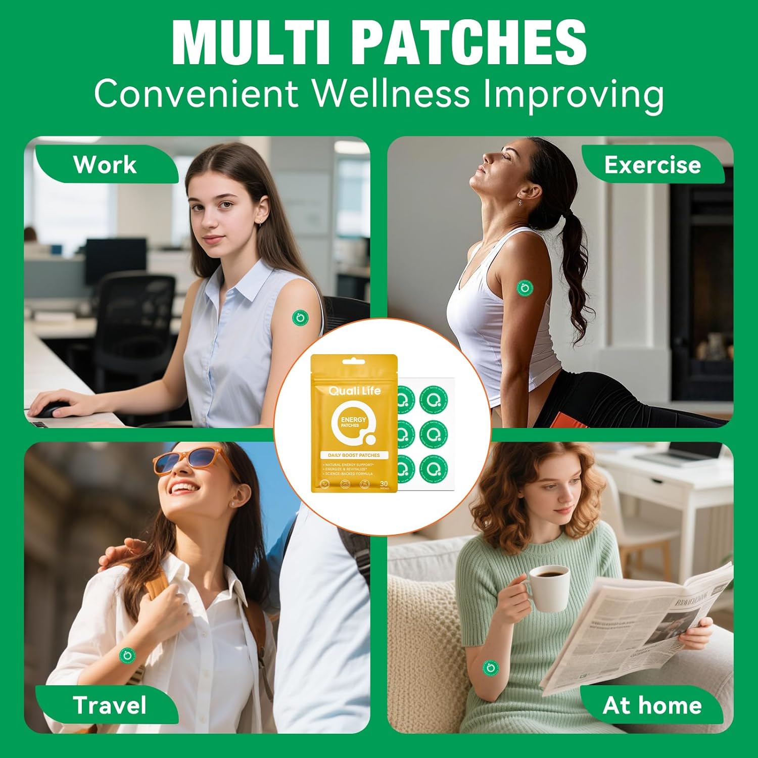 Qualilife Energy Patches for Women and Men - Daily Wellness Awake Patch with Caffeine for Boost Energy & Reduced Fatigue -30 Count detail image 5
