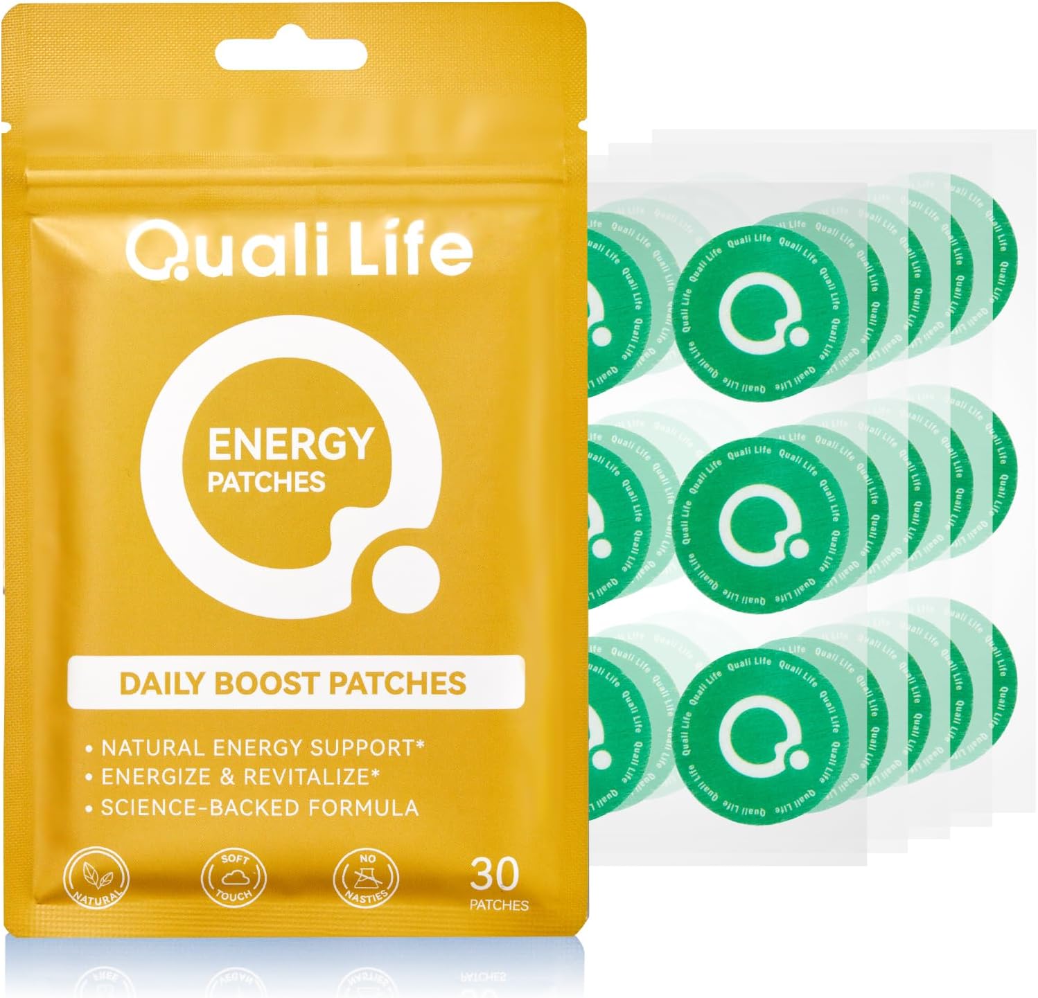 Qualilife Energy Patches for Women and Men - Daily Wellness Awake Patch with Caffeine for Boost Energy & Reduced Fatigue -30 Count