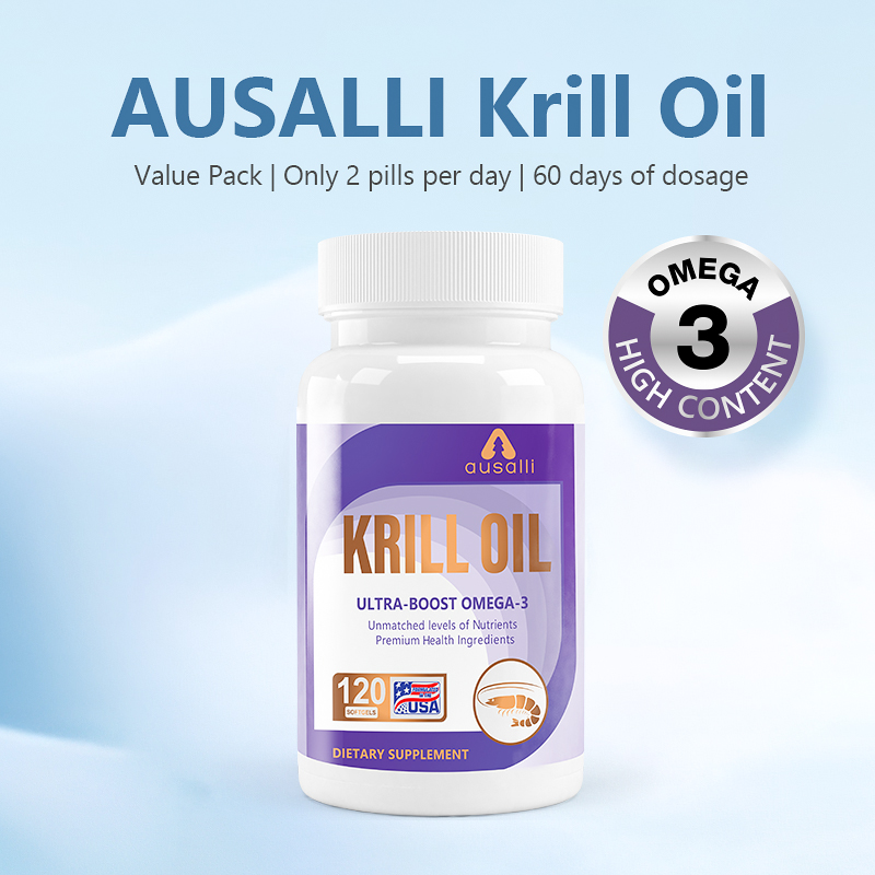 AUSALLI Premium Antarctic Krill Oil Softgels — High-Concentration Omega-3 · 120 Softgels per Bottle · Great Value | Only 2 Daily | 60-Day Supply