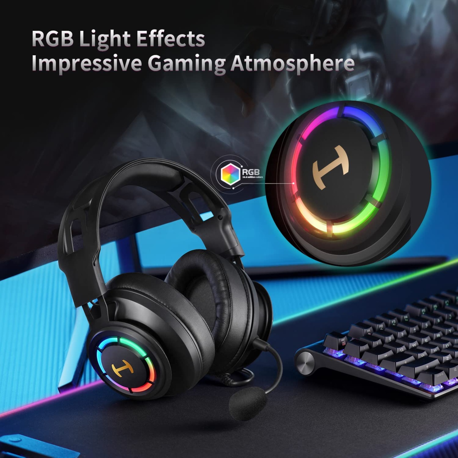 Edifier G35 Wired USB Gaming Headset for PC — High-Resolution Audio, 50mm Composite Drivers, RGB Lighting, Black detail image 2