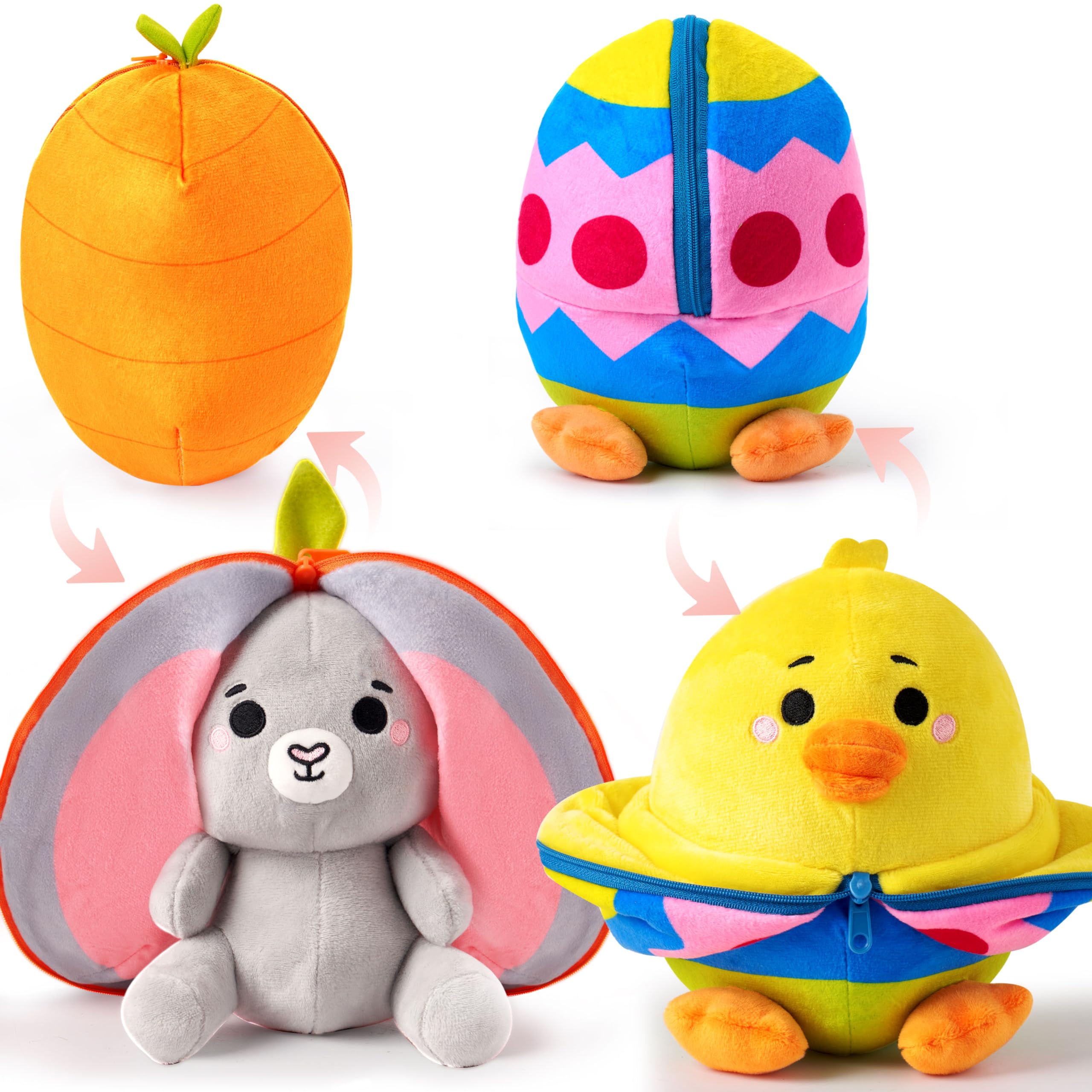 JOYIN 2-Pack Easter Hide-and-Seek Plush Toys — Carrot Bunny & Eggshell Chick Reversible Hug Pillow, Soft Plush Kids' Gift