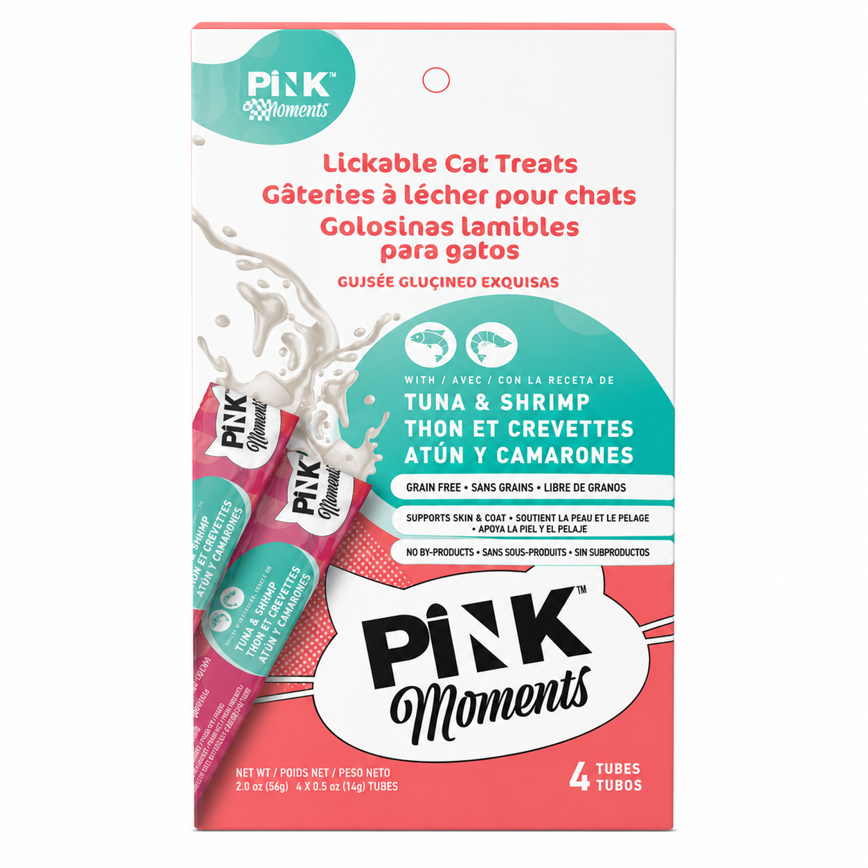 Pink Moments Tuna & Shrimp Lickable Cat Treat Sticks 4pcs | 15g×4 | Creamy Texture Interactive Reward Snack