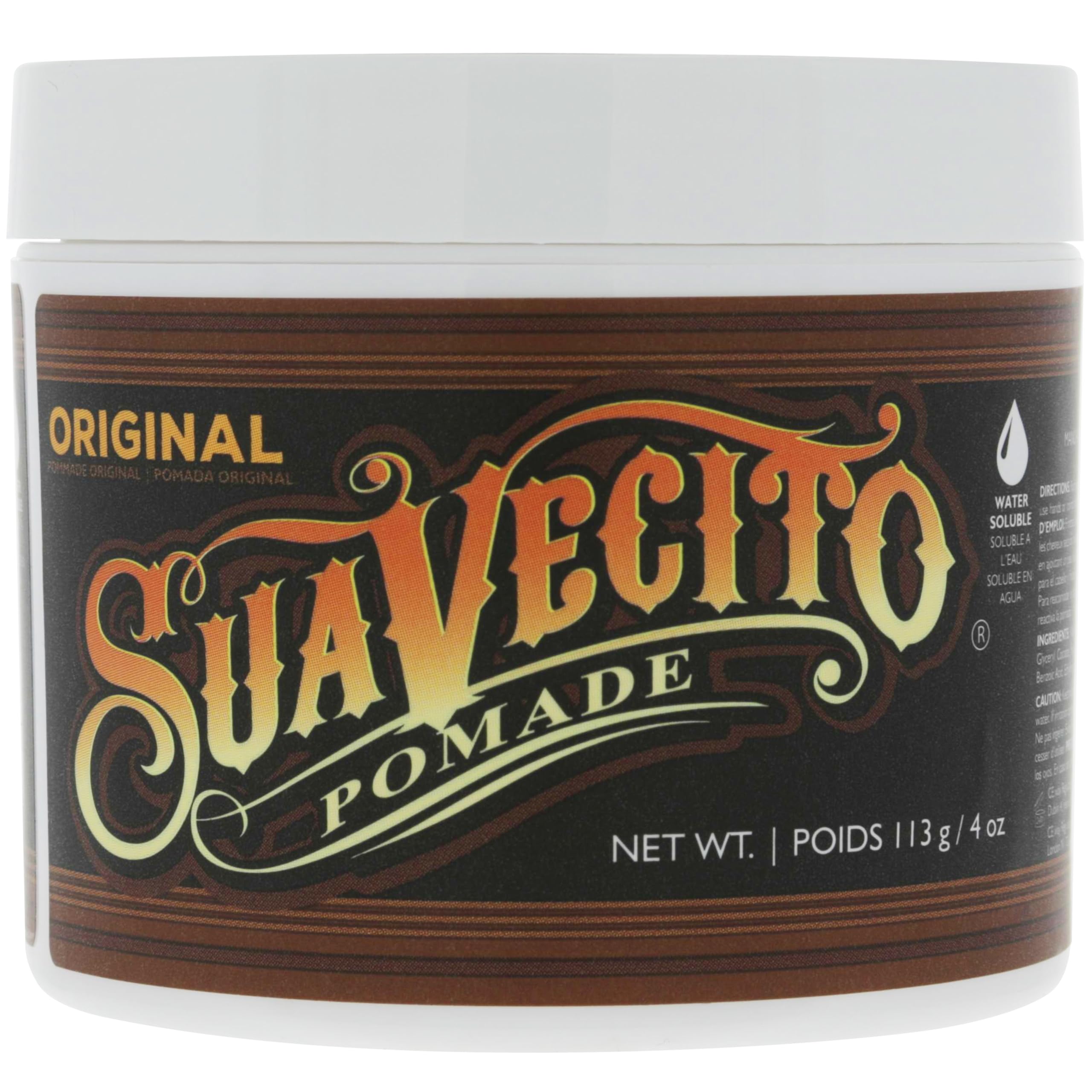 Suavecito Original Hold Pomade for Men, 4 oz - Medium Shine, Water-Soluble, Wax-Like, Flake-Free