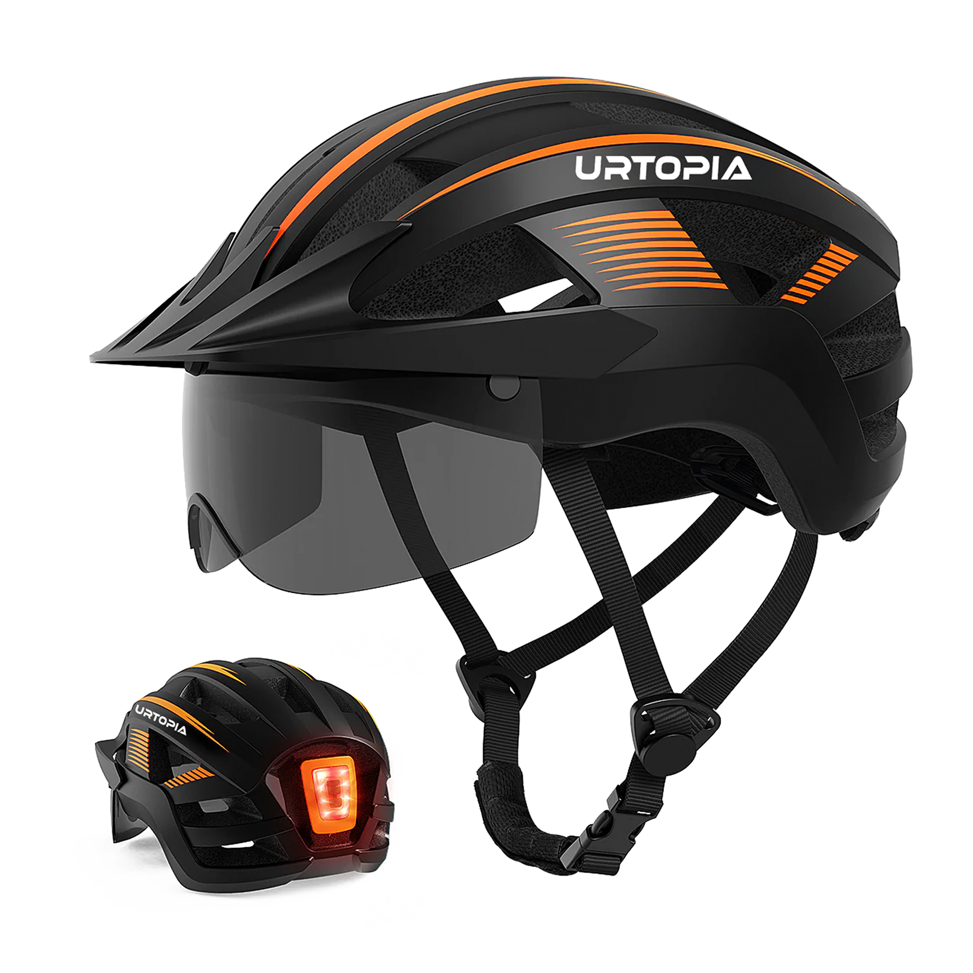 Urtopia Bicycle Helmet, Lightweight One Piece PC Shell, EPS Foam Padding, Multiple Air Vents for Cooling, Adjustable Dial Fit, Integrated LED Safety Tail Light