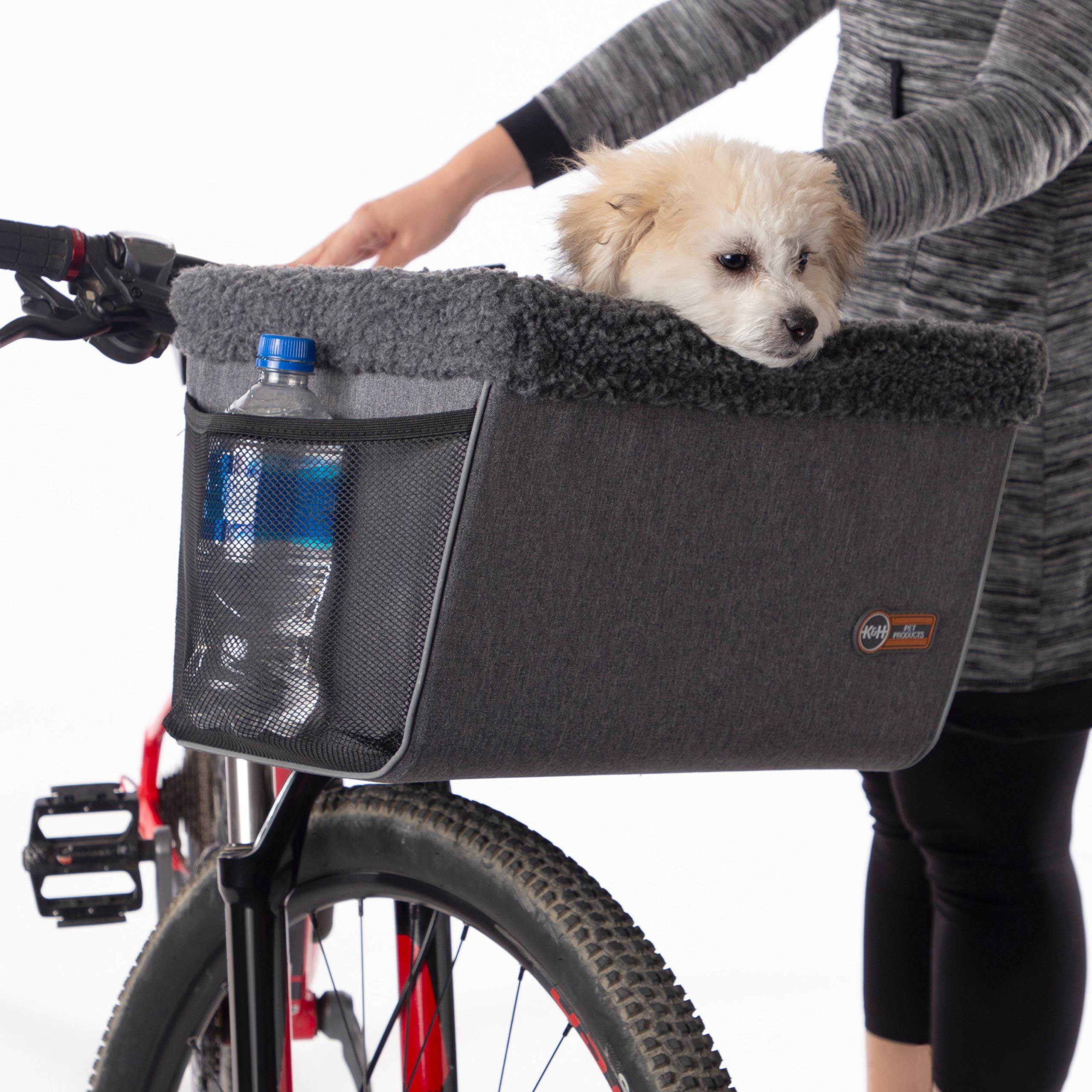 K&H Dog Bike Basket Front Mount — Pet Bike Carrier for Small Dogs & Cats, 16 x 12 x 10 in, Heavy-Duty Metal Frame, Washable Liner, Safety Leash, Universal Fit