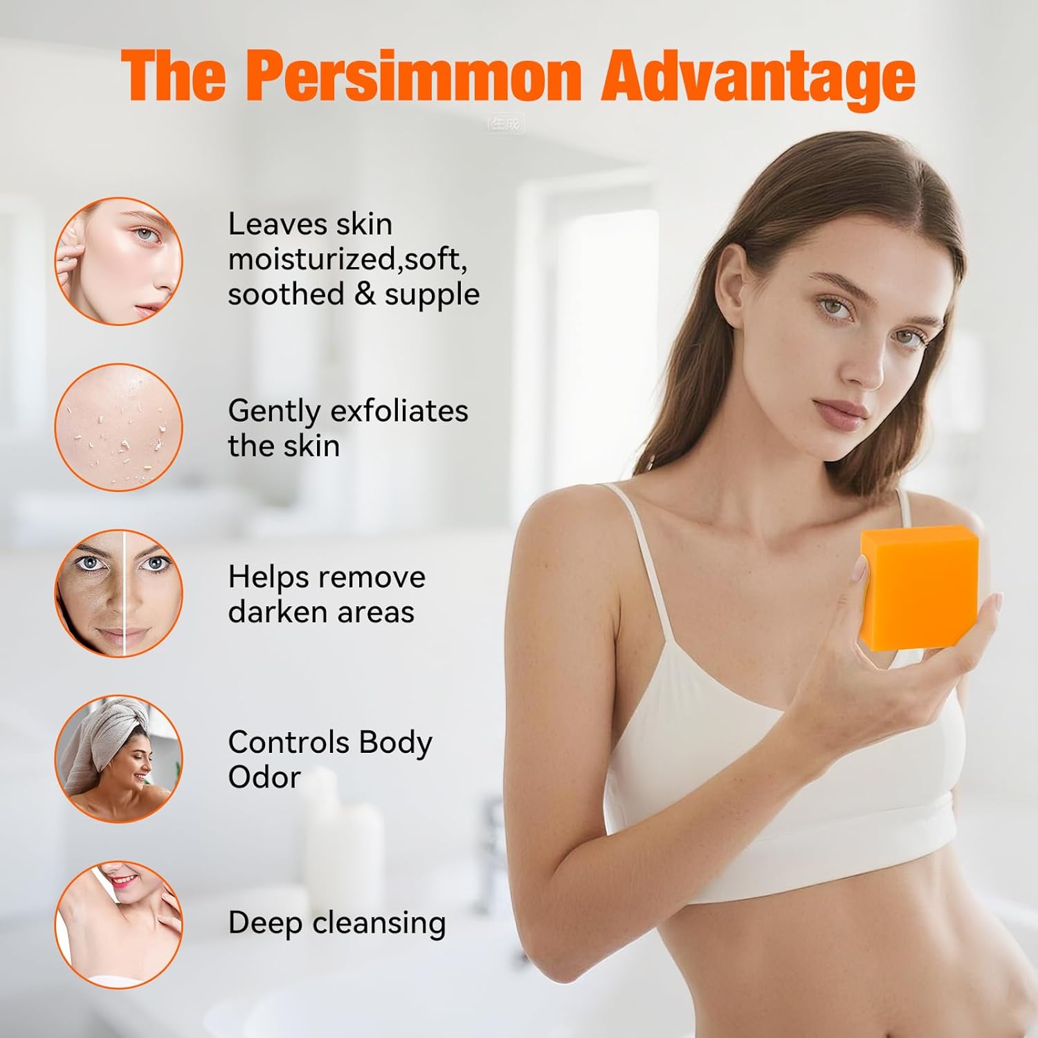 Qualilife Persimmon Soap Bar for Body Odor Control - Deodorizing & Eliminating Body Odor for Old People Smell, Pack of 3 detail image 1
