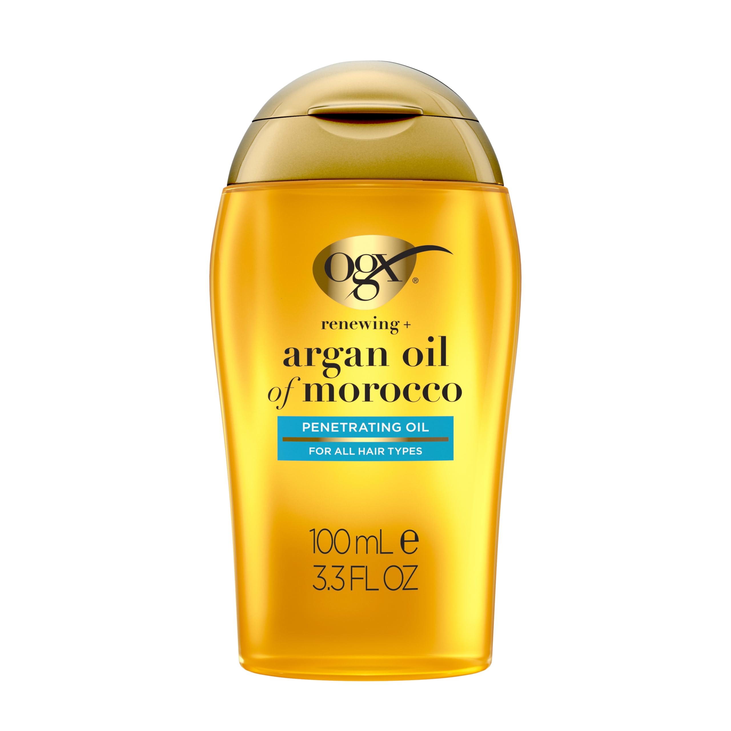 OGX Renewing + Argan Oil of Morocco, Cold-Pressed Argan Oil for Hair Penetrating Treatment & Shine, Moisturizing & Strengthening Silky Oil for All Hair Types, Paraben & Sulfate Free, 3. 3 fl oz