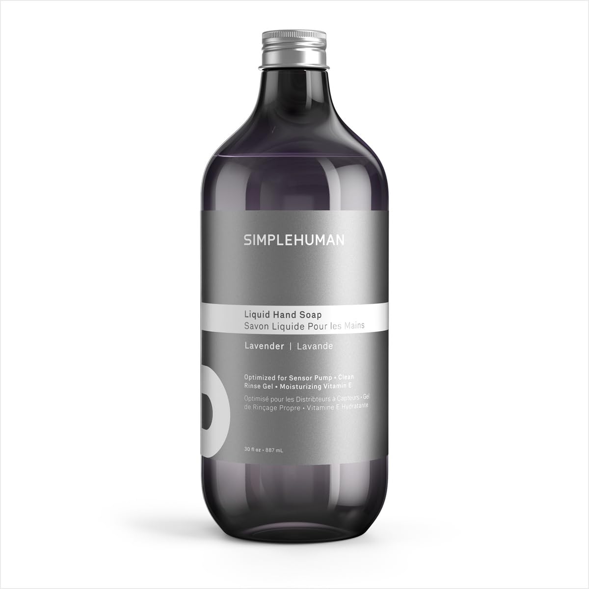 Recarga de jabón líquido para manos simplehuman Lavanda, 30 fl oz, aroma suave y refrescante de rosa y hierbas, con vitamina E hidratante, sin sulfatos ni parabenos, optimizada para el dispensador con sensor simplehuman