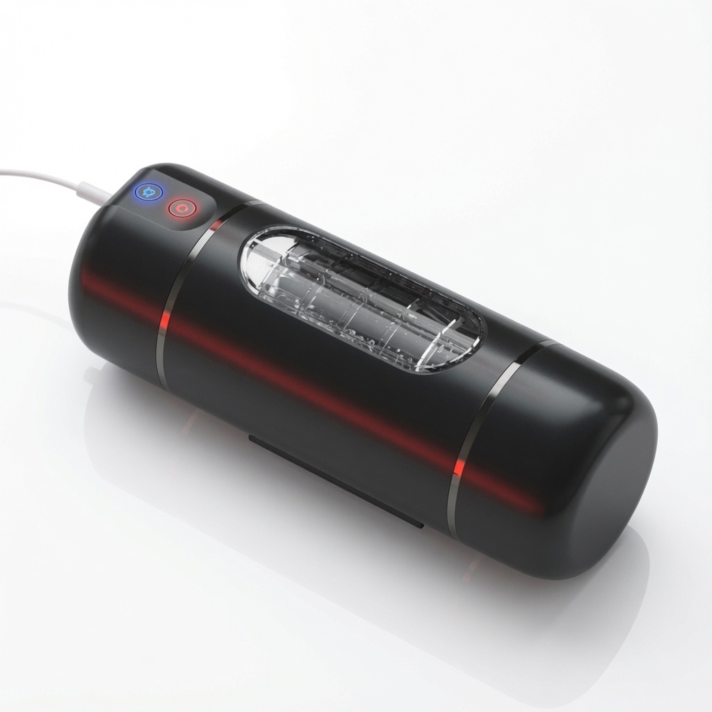 LILO CoolCharge Rechargeable Vibrating Male Masturbator Cup — 10 Vibration Modes, Voice Playback, Deep Textured TPE Sleeve, Press-to-Adjust Grip, USB Rechargeable, Removable & Washable — Black