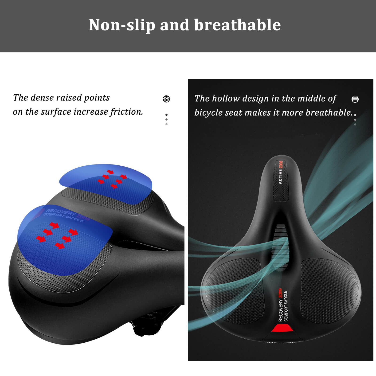 ROCKBROS Ergonomic Bike Saddle, Waterproof Shock Absorbing Bicycle Seat, Comfort Memory Foam for Road MTB Ebike Men Women detail image 2