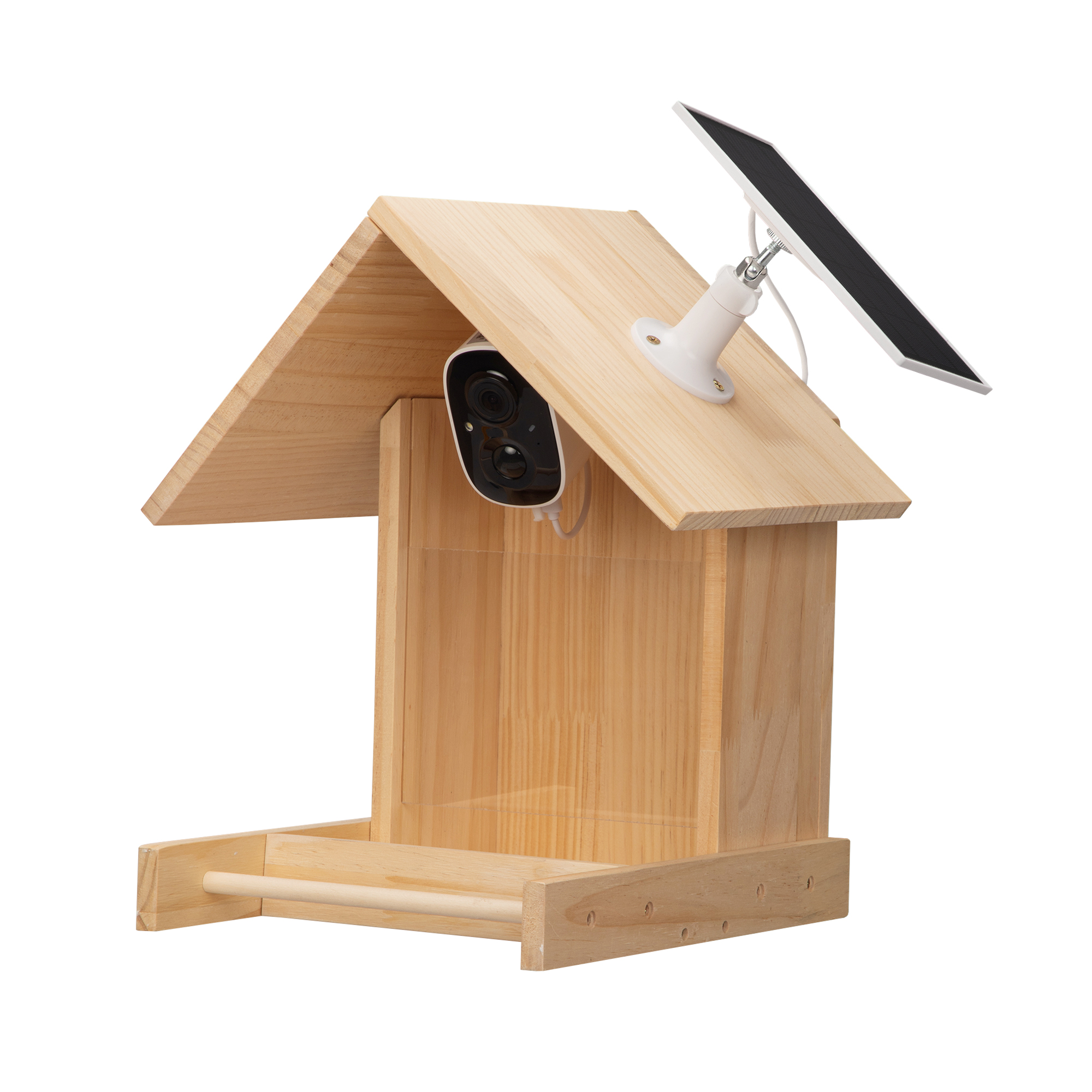 Natural Wood Solar Smart Bird Feeder with Camera