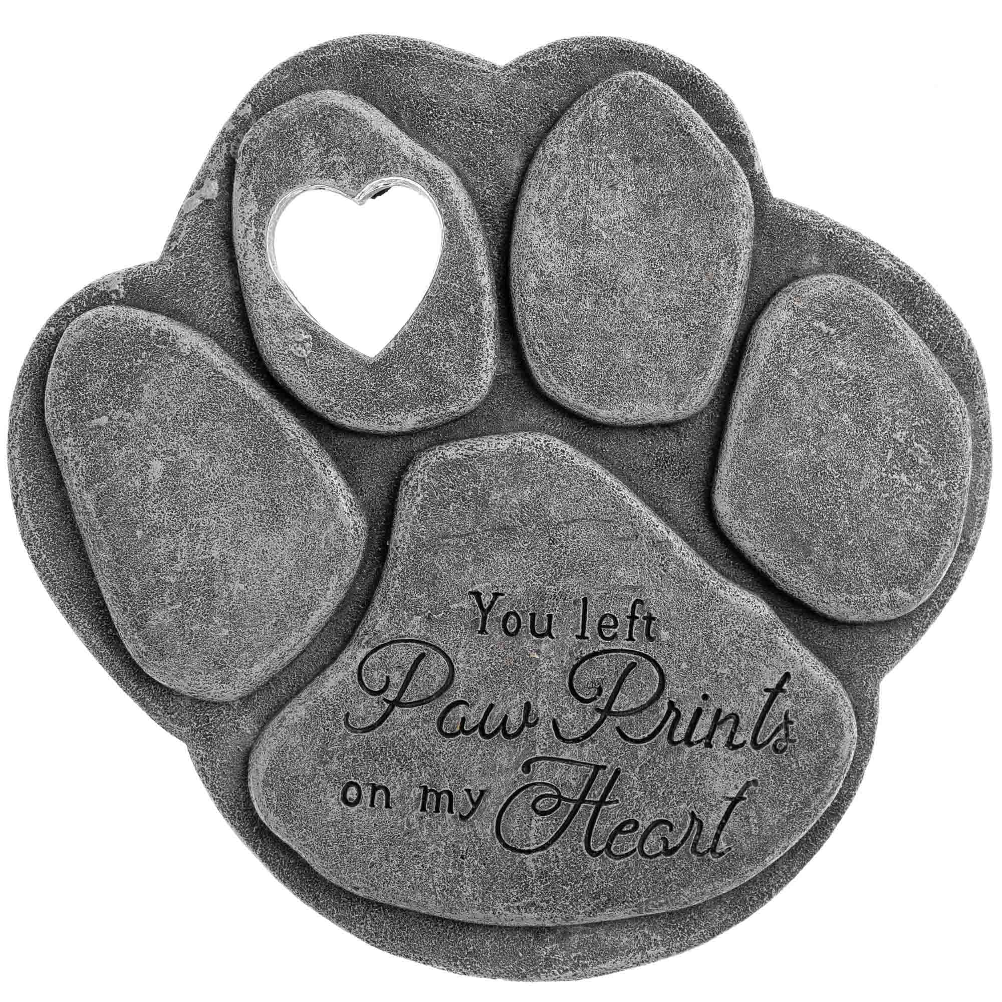 iHeartDogs Pet Memorial Garden Stone - "You Left Paw Prints On My Heart" - Dog or Cat Bereavement Gift