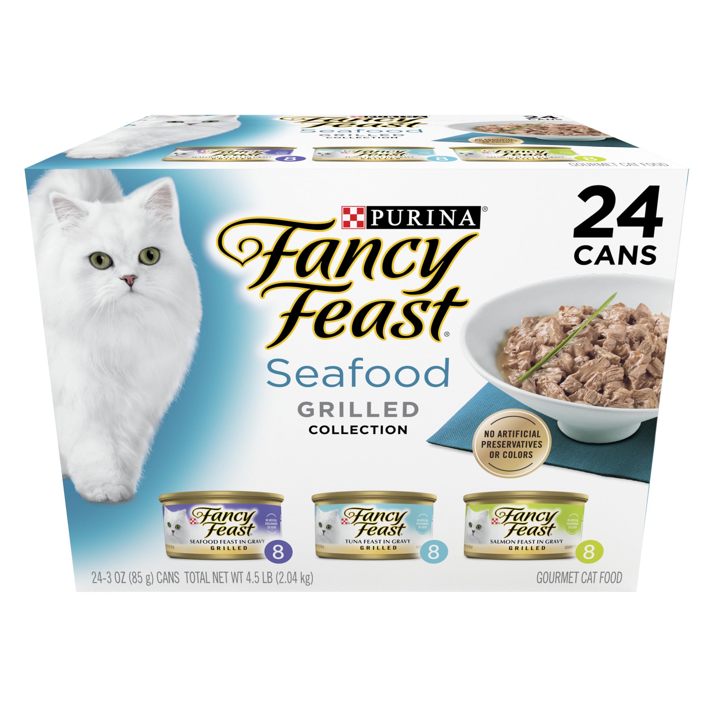 Purina Fancy Feast Grilled Seafood Collection Wet Cat Food Variety Pack, 24 Pack (3 oz Cans)