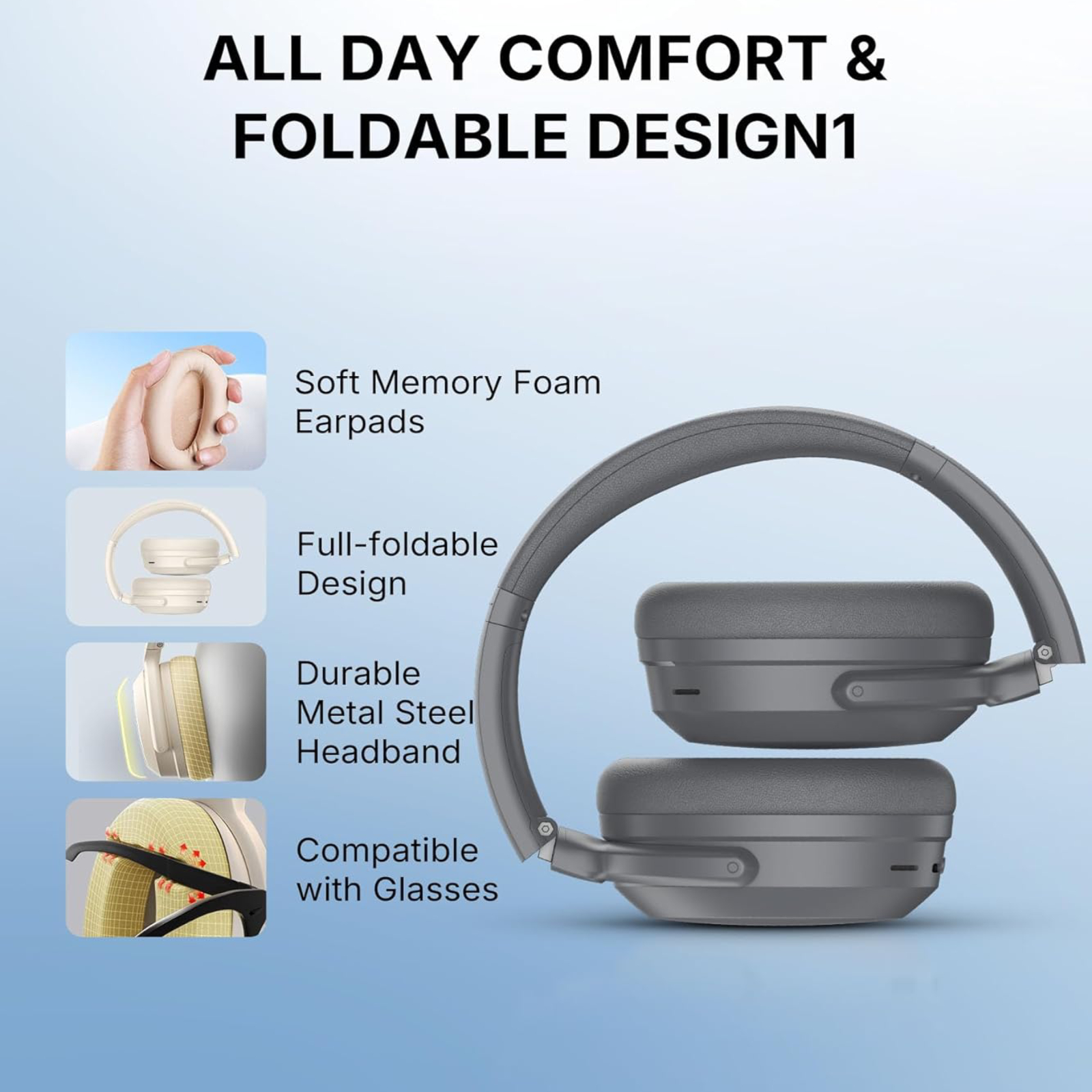 Edifier WH700NB Pro Over-Ear Wireless Foldable Headphones Active Noise Cancelling High-Resolution Sound Bluetooth 5.4 Multipoint Clear Calls Fast Charge - Gray detail image 2