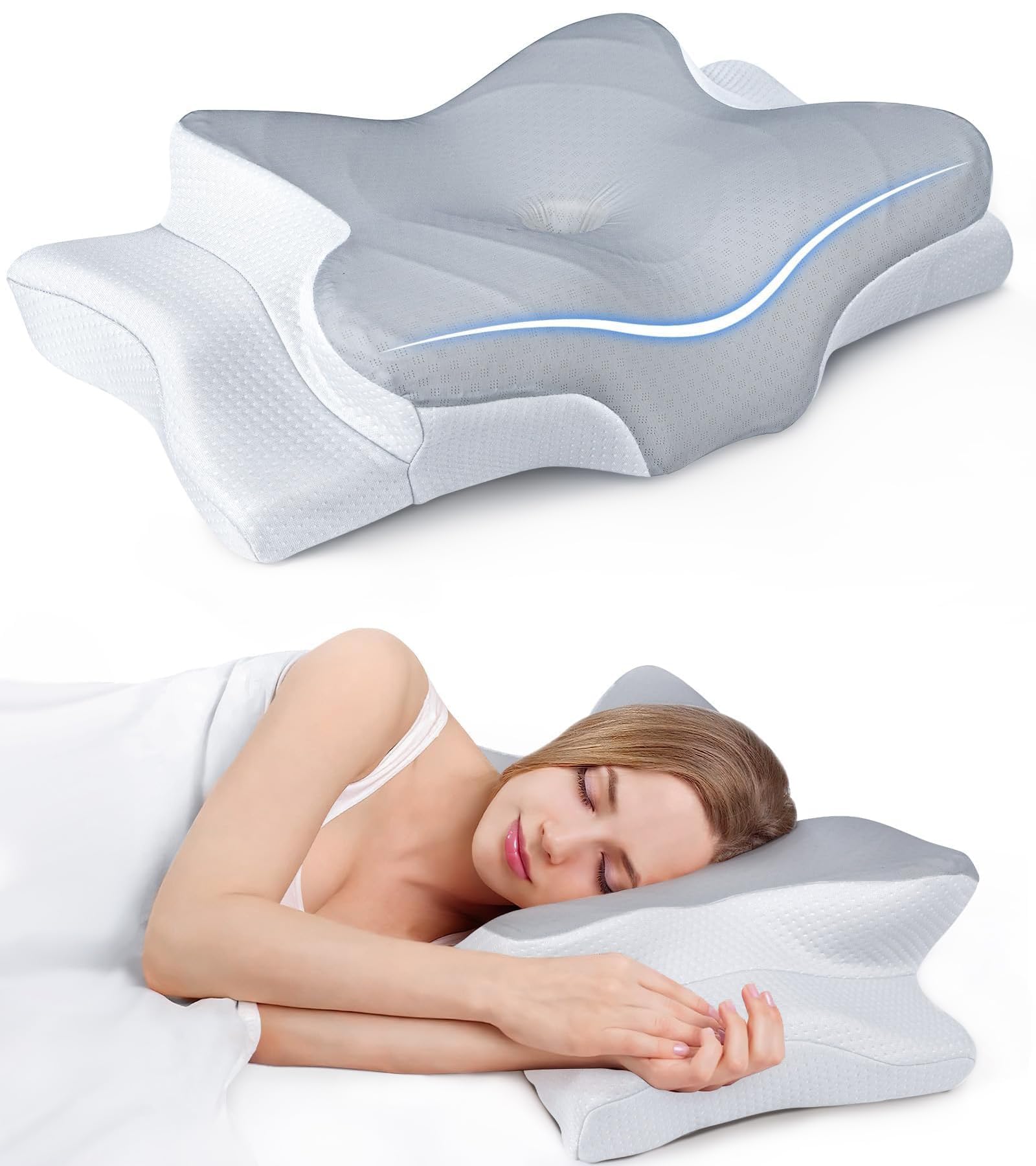 Ultra Pain Relief Cooling Ergonomic Memory Foam Pillow for Neck Support — Adjustable Contour Cervical Pillow for Side, Back, and Stomach Sleepers