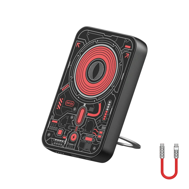 mfish E-Monster 10000mAh Magnetic Wireless Power Bank — Qi2 15W Wireless, 20W USB-C Fast Wired, 4-in-1 Foldable Stand
