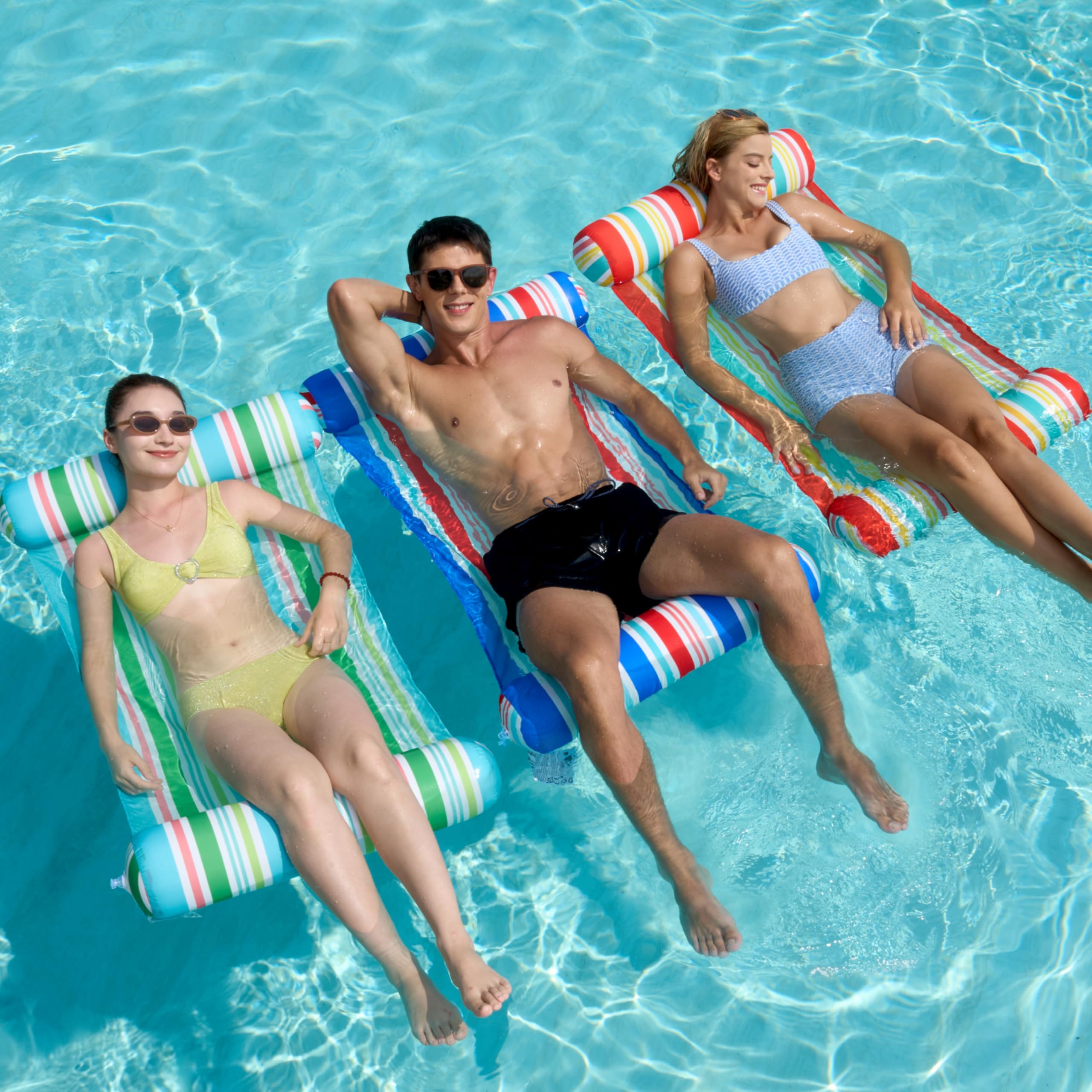 Sloosh 3-Pack 4-in-1 Inflatable Pool Floats — Water Hammock Lounges, Multi-Purpose Pool Accessories (Saddle, Lounge Chair, Drifter) for Pool, Lake, Beach