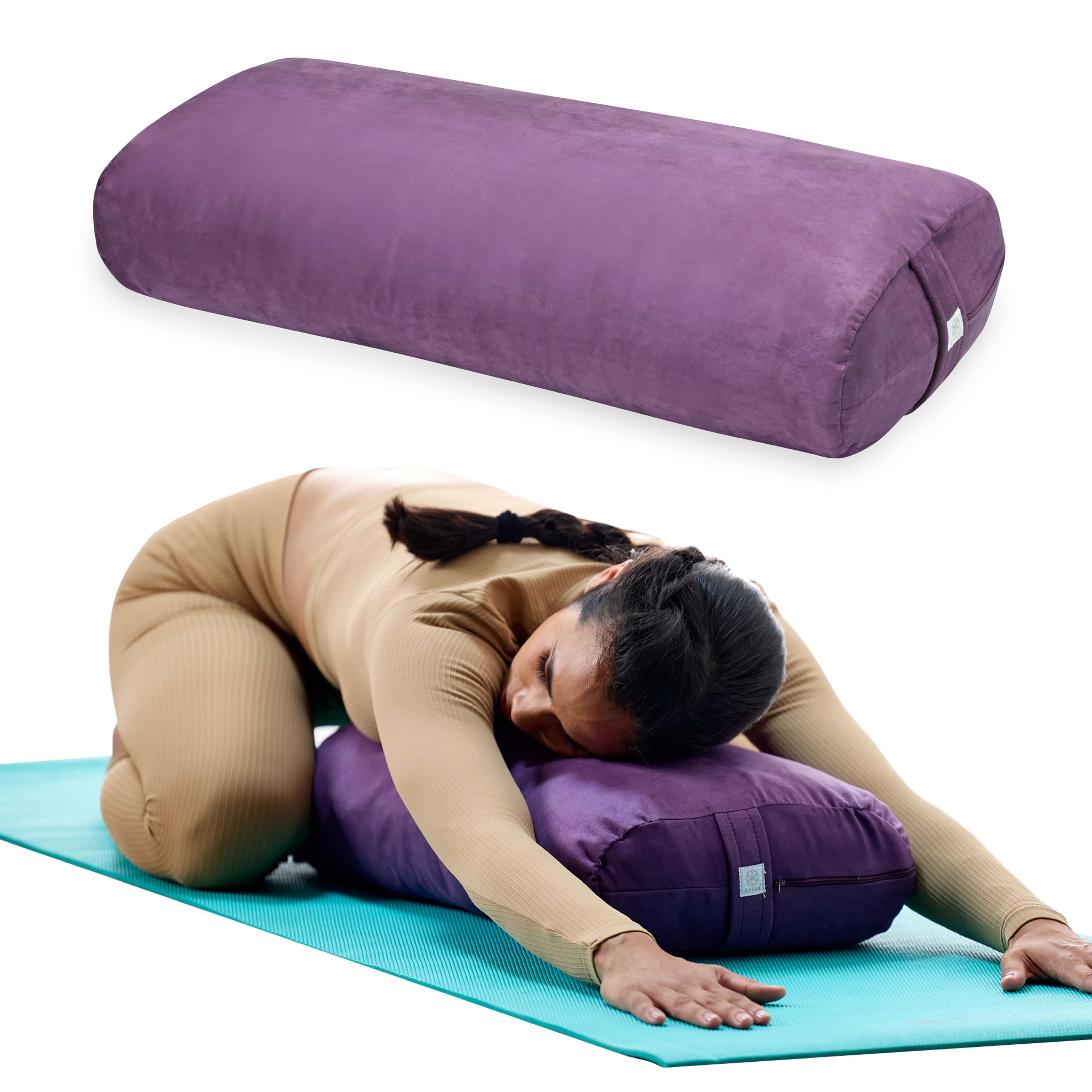 Gaiam Yoga Bolster Pillow — Soft Rectangular Meditation Cushion with Zippered Microfiber Cover, Natural Cotton Fill, Carry Handle, Machine Washable