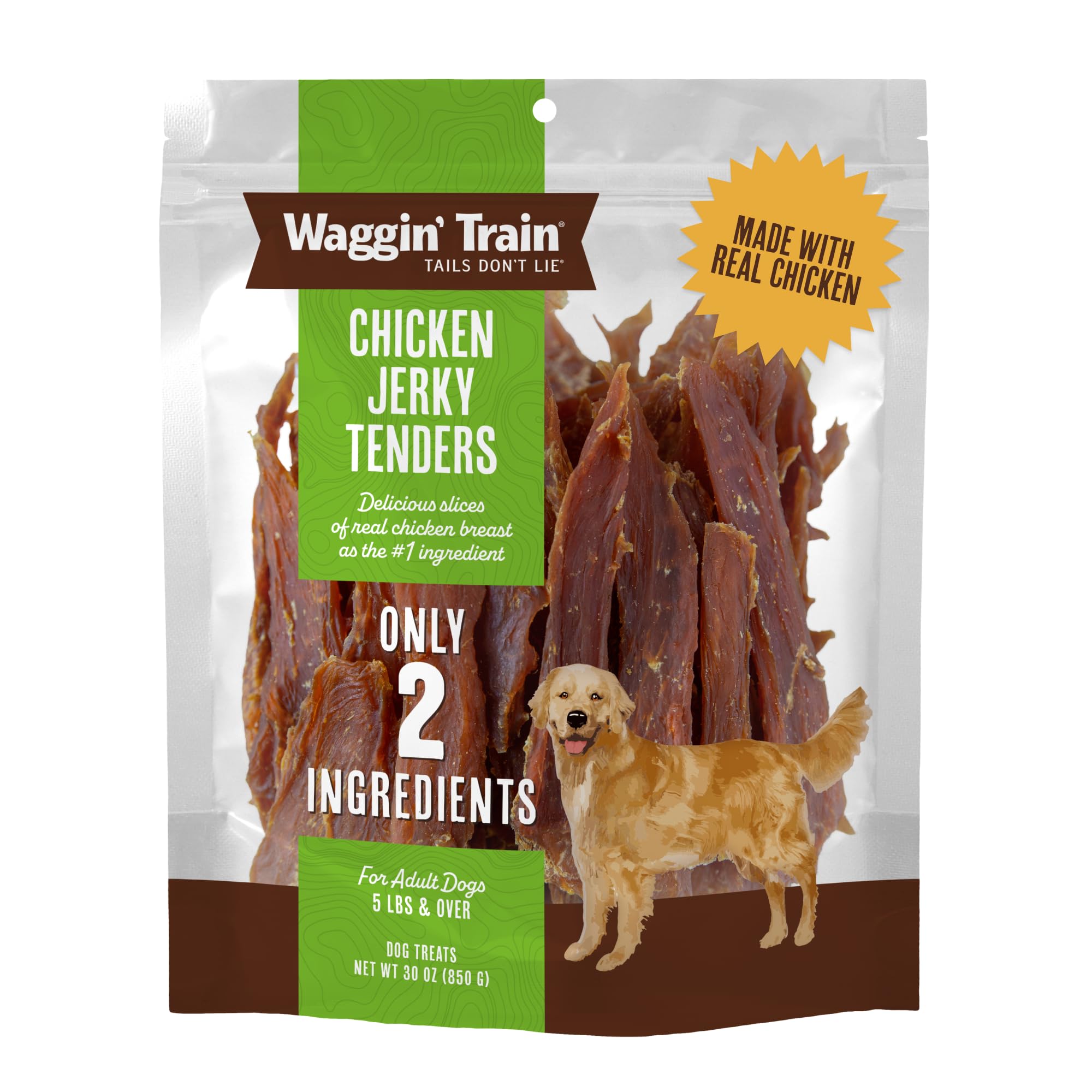 Waggin' Train Chicken Jerky Dog Treats, 100% Real Chicken Breast, Limited Ingredients, High-Protein, Easily Digestible, 18 oz Pouch