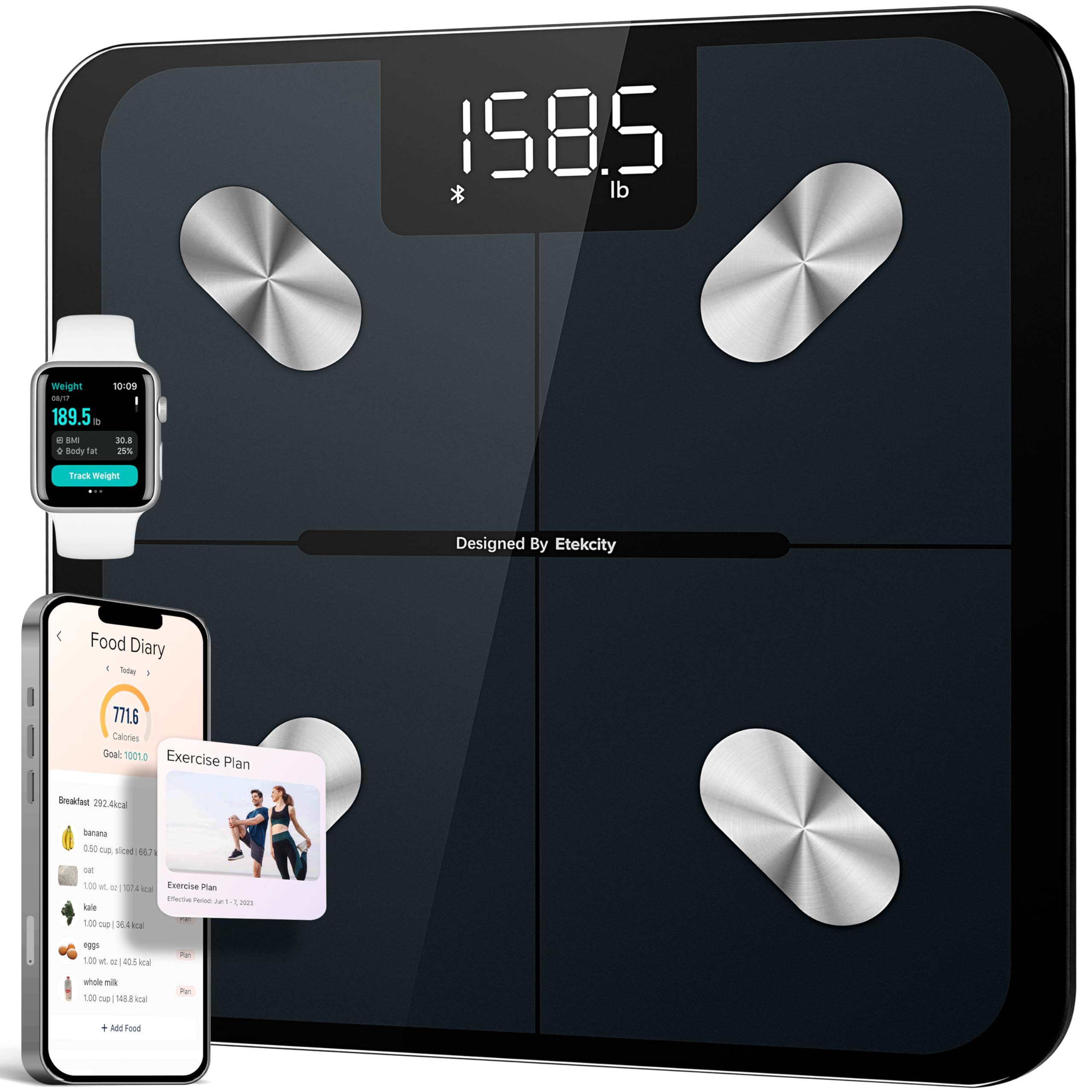 Etekcity Smart Body Weight Scale — Bluetooth Digital Bathroom Scale with BMI, Body Fat, Muscle Mass, LED Display, Tempered Glass, FSA/HSA Eligible
