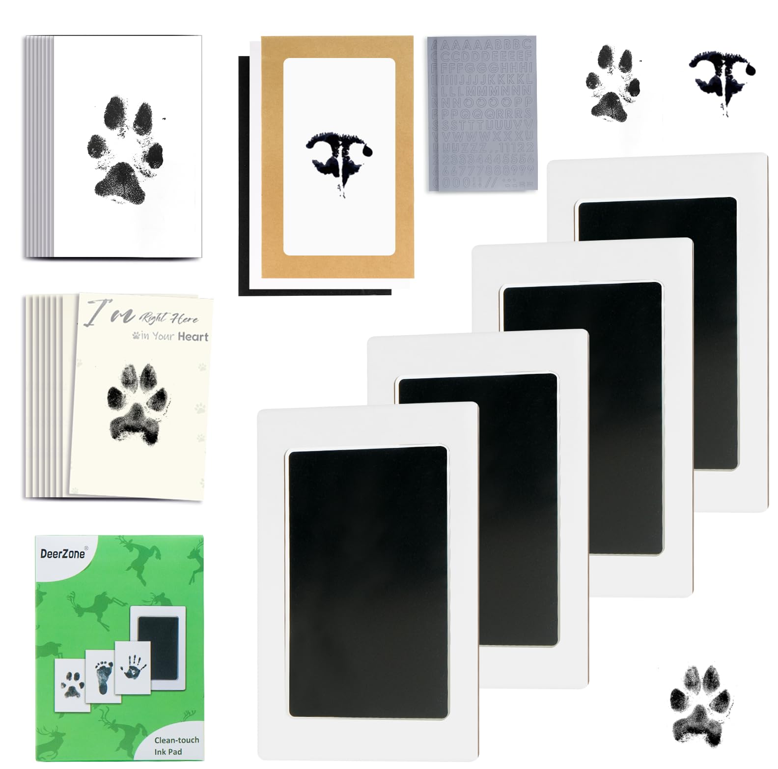 DeerZone Inkless Paw Print Kit – Clean-Touch Ink Pads and Imprint Cards for Dogs & Cats, Small–Medium, 4 Pack